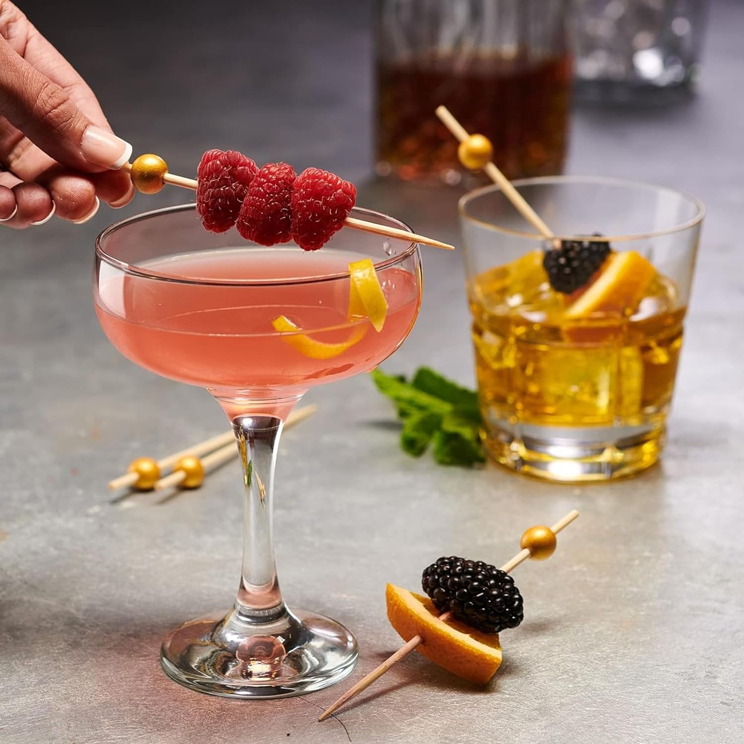 DONHUA 200Pcs Bamboo Cocktail Picks for Appetizers, Drinks, Desserts, Charcuterie - Gold Pearl Mini Food Toothpicks Fruit Sticks image number 5