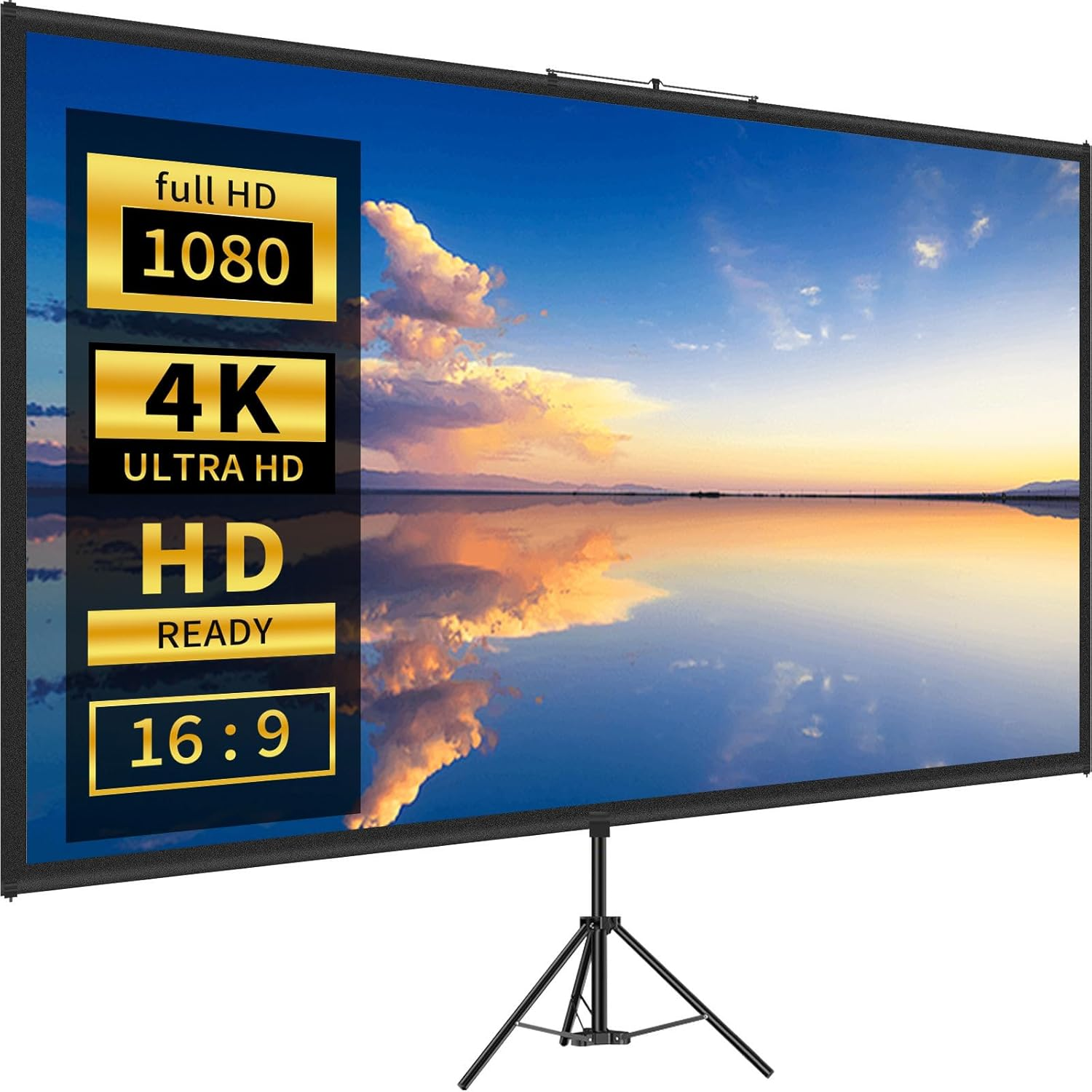 Tripod Projector Screen with Stand 80 Inch 16:9 4K HD Projection Screen Stand Wrinkle-Free Height Adjustable Portable Screen for Projector Indoor & Outdoor for Movie,Home Cinema,Gaming,Office image number 3