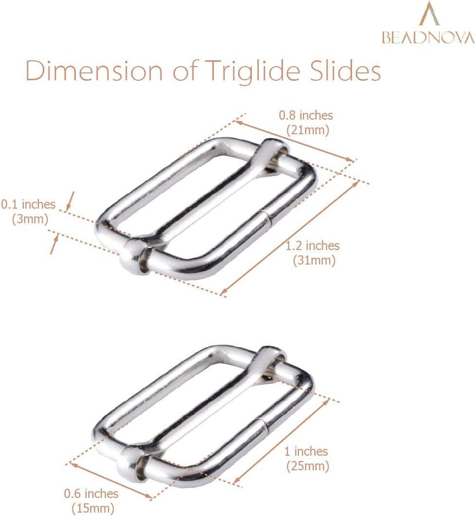 BEADNOVA Metal Rectangle Adjuster Triglides Slides Buckle, Roller Pin Buckles Slider Strap Adjuster for Belt Bags DIY image number 2