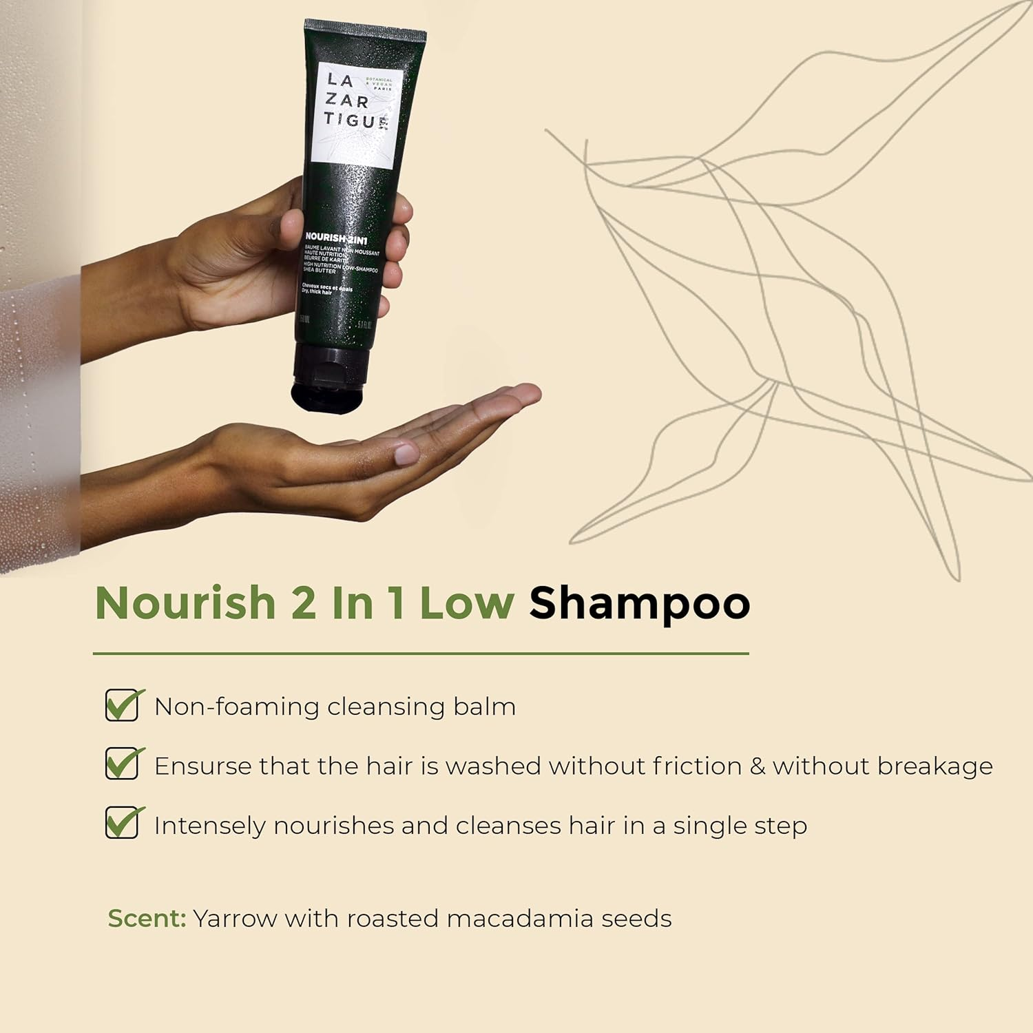 Lazartigue Nourish 2IN1 Low Shampoo, Shea & Babassu Butters, Intensive Nourishment for Dry Hair, Vegan, Sulfate & Silicone Free, 5.1 Fl.Oz. image number 3