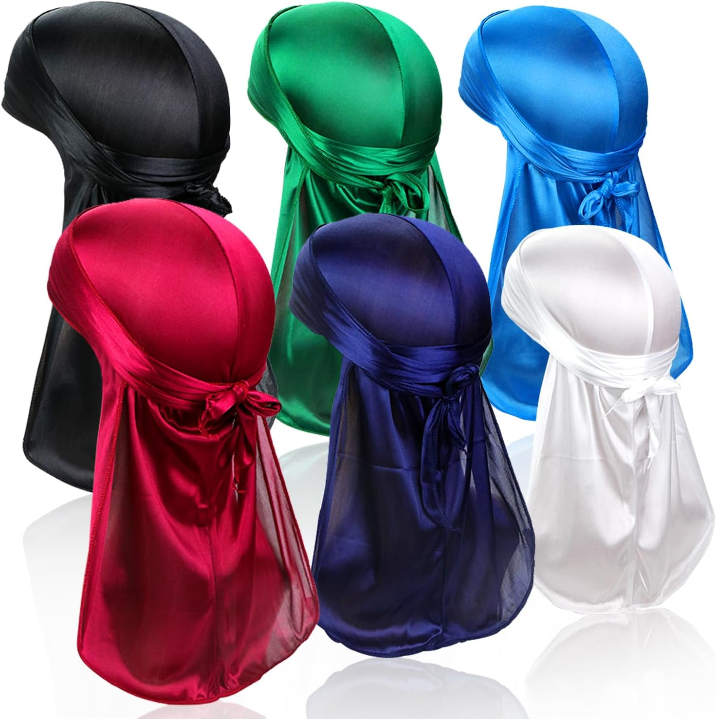 6 Pcs Silky Durag Headwraps Dorag for Men Women Waves, Durags Pack with Long Tail and Wide Straps, 6 Colors image number 6