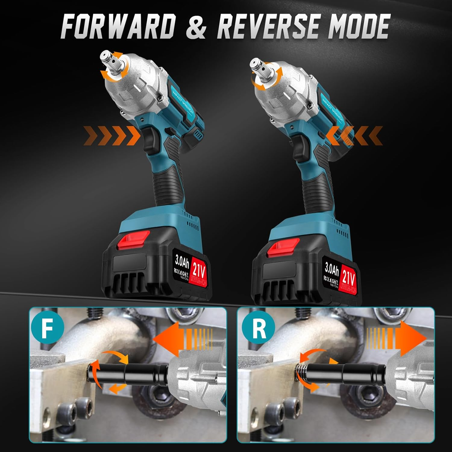 1/2 Inch Cordless Impact Wrench: Brushless High Torque Impact Gun, 480 Ft-Lbs (650N.M) Electric Impact Wrench with 2Pcs 3000Mah Battery, 9 Sockets & Storage Case for Home/Car Maintenance image number 3