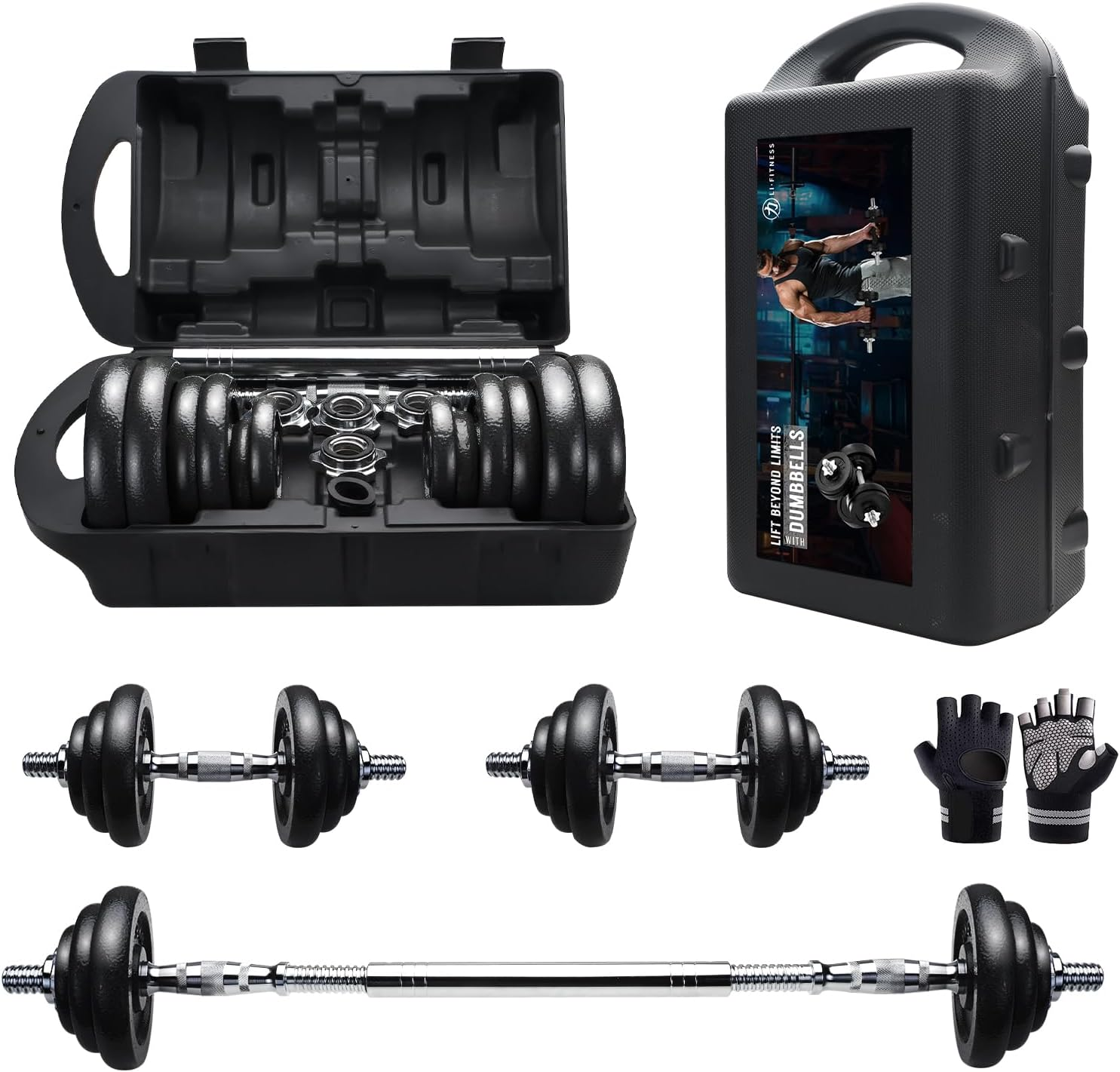 Li Fitness Cast Iron Adjustable Dumbbell Set 3 in 1 Kettlebell Set Barbell Set Exercise Fitness Dumbbells for Home Gym Training Weight Lifting Bodybuilding Exercise image number 4