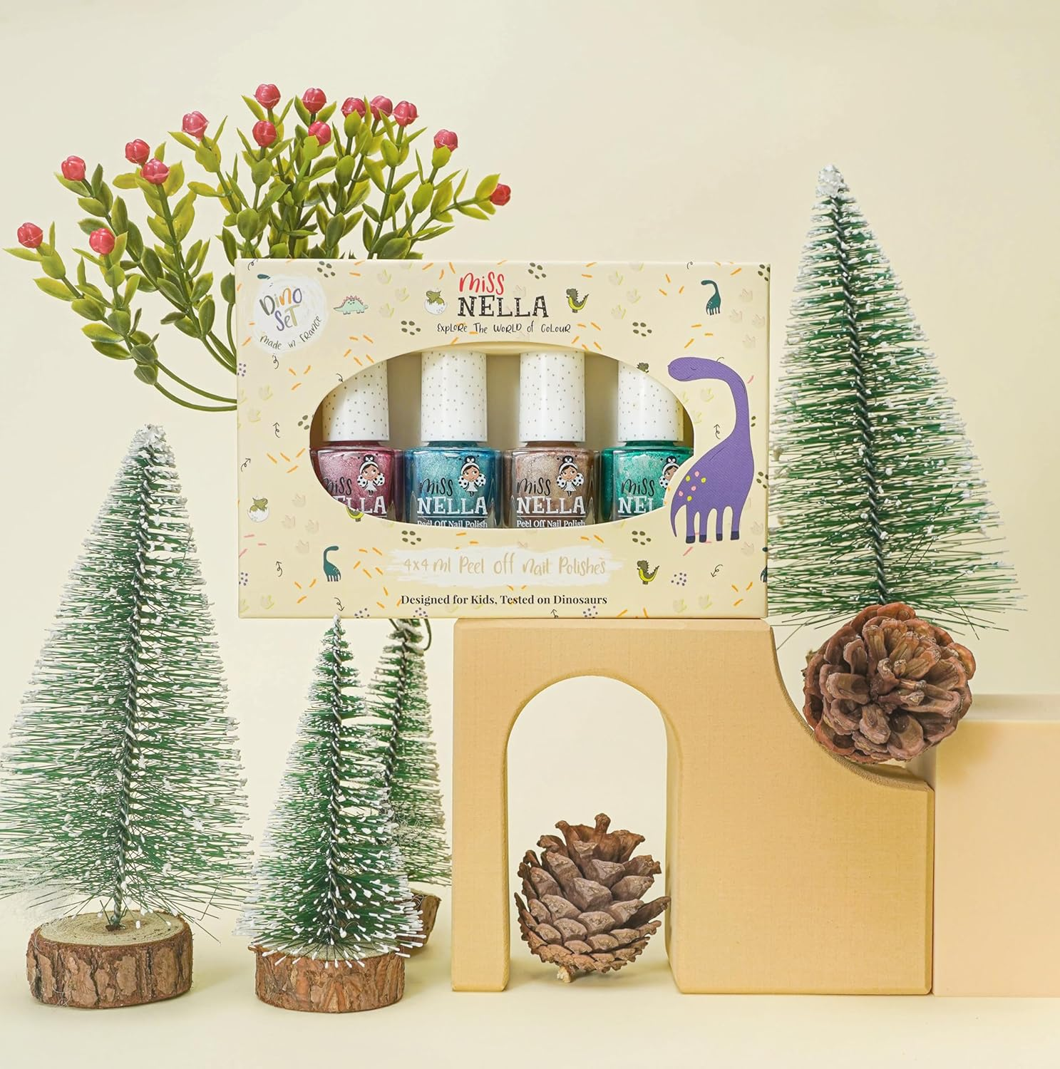 Miss Nella Magic Safari Glitter Nail Polish Set of 4: Pink, Red, Purple & Blue, Peel-Off Nail Polish Especially for Children, Peel-Off Formula, Non-Toxic, Water-Based and Odourless (Dino) image number 1