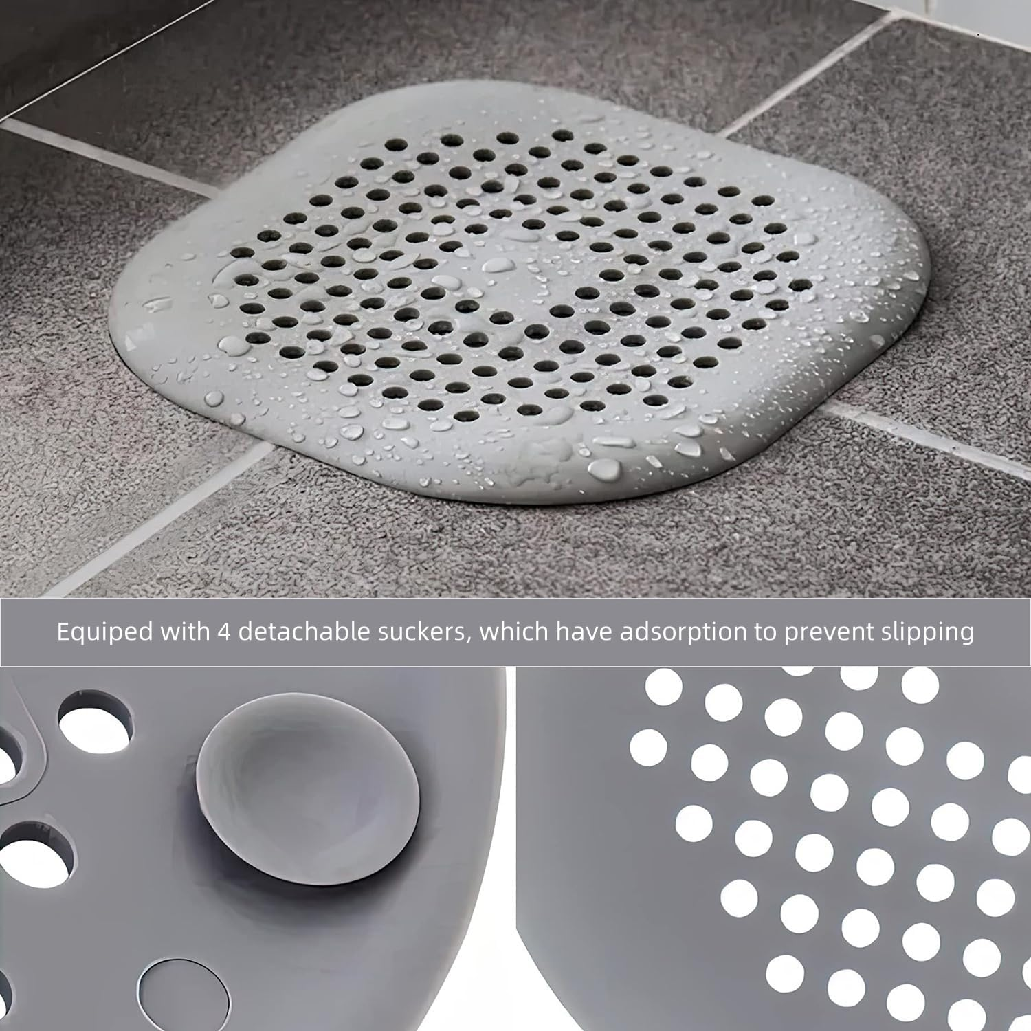 Hair Drain Catcher,4 Pack Square Drain Cover for Shower Silicone Hair Stopper with Suction Cup,Easy to Install Suit for Bathroom,Bathtub,Kitchen image number 1