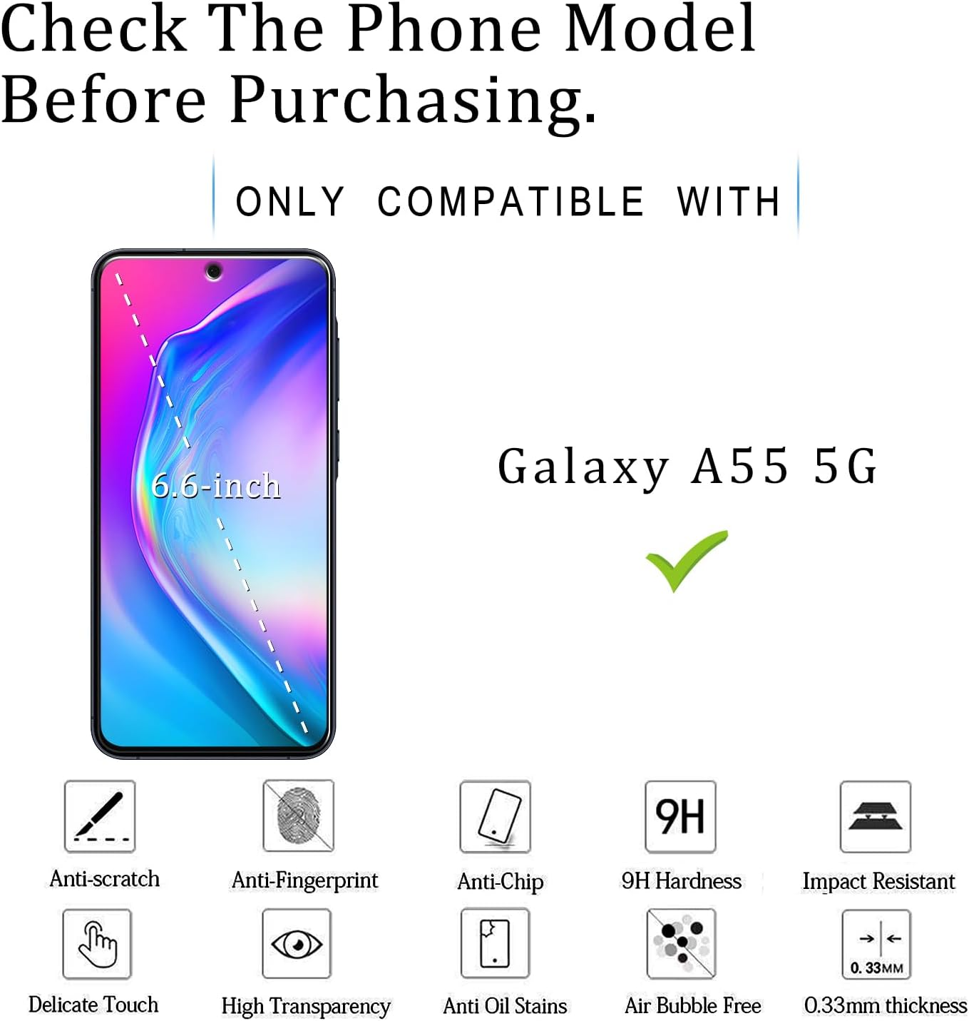 (2 Pack) KATIN Screen Protector for Samsung Galaxy A55 5G Tempered Glass, anti Scratch, Bubble Free, 9H Hardness, Case Friendly image number 3