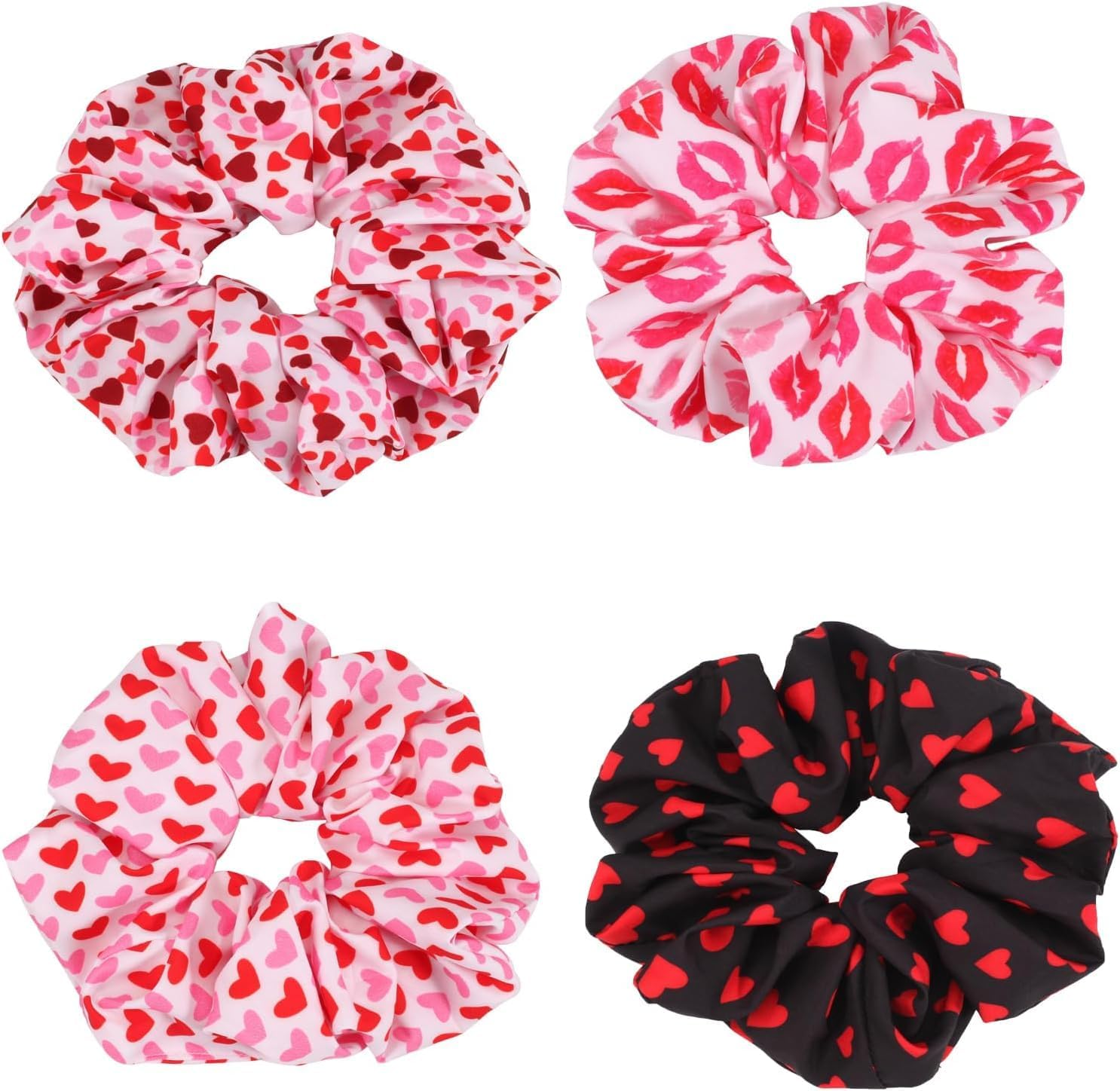4Pcs Valentine'S Day Heart Hair Scrunchies,Valentines Hair Ties Heart Scrunchies Elastics, Love Red Lips Pink Check Cupid Soft Elastic Bands,Ponytail Holder Accessories image number 2