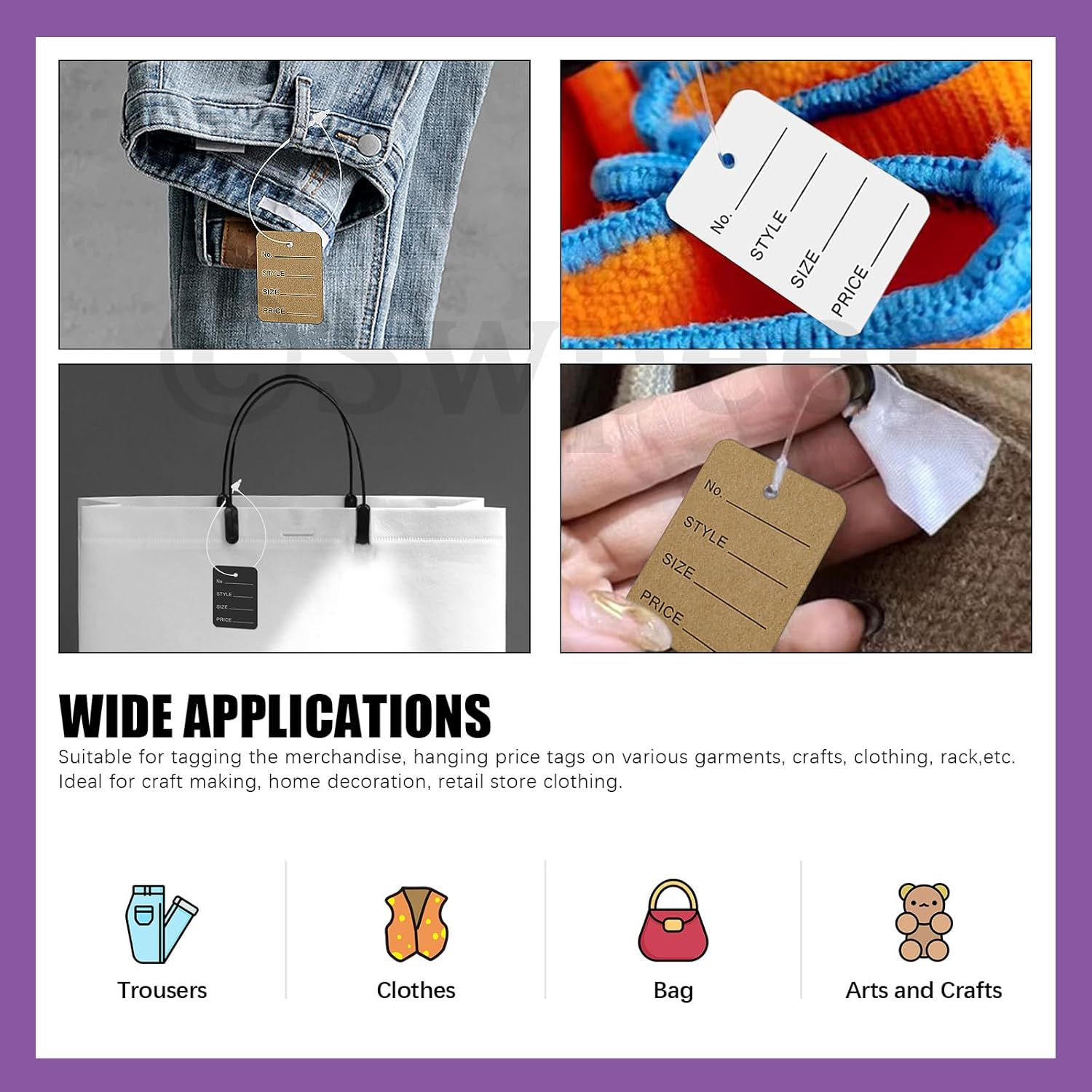 Swpeet 2100Pcs 3" 5" 7" Clear Plastic Fastener Hang Tag Snap Lock and 1.4" &times;2" Printable Clothing Price Tags Card Kit, Pin Security Loop Price Tag Pins Price Tag Accessory for Retail Store Clothing image number 2