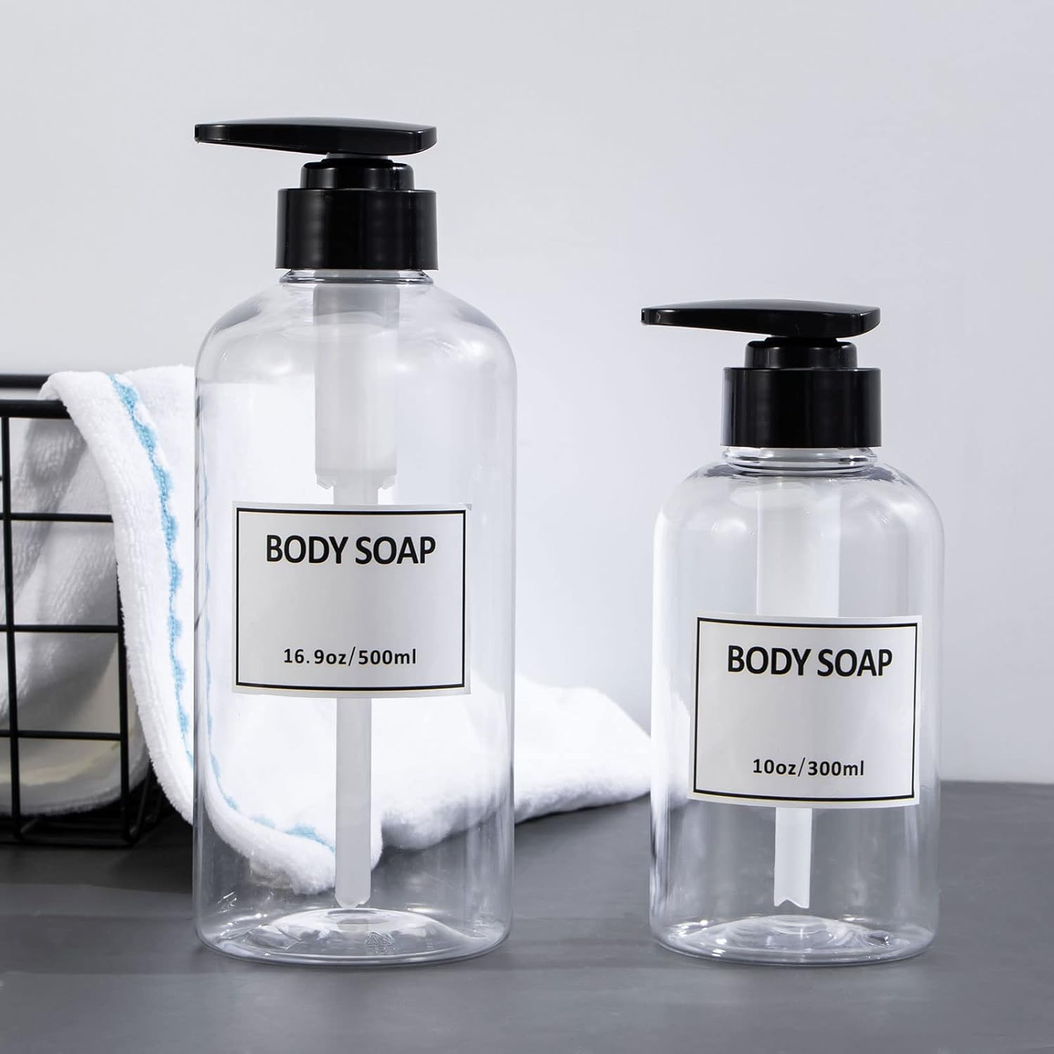 Yeeco Shampoo Pump Bottle, Clear Shampoo Bottles Dispenser with Waterproof Labels 16.9Oz/500Ml 3 Pack Refillable for Shampoo and Conditioner，Bathroom, Kitchen, Hotel image number 4