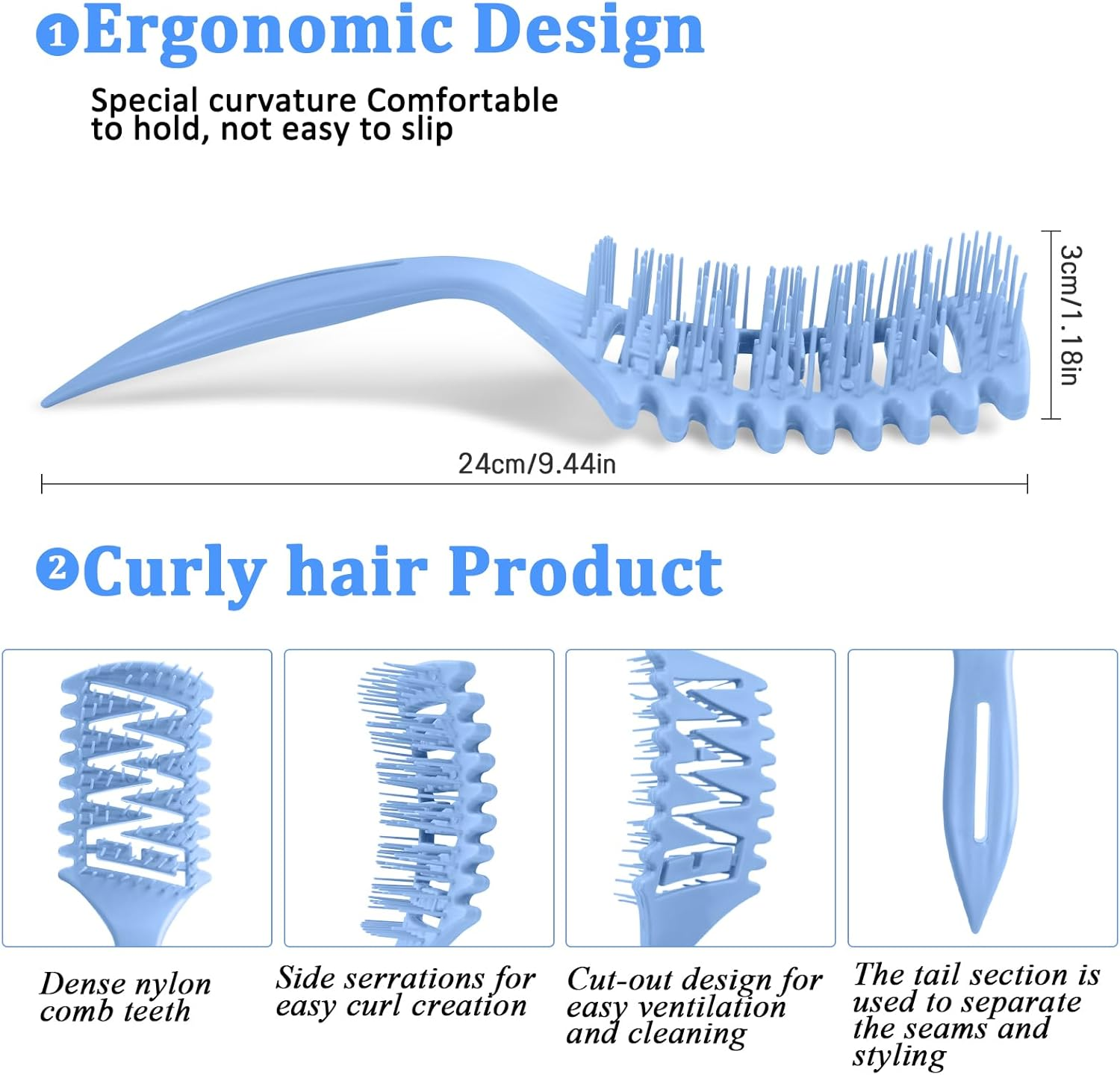 Start Makers Curl Define Styling Hair Brush, Wet & Dry Multifunction Bounce Curl Brush for Detangling, Combing, Shaping and Defining Curls, Hair Brush for Women Men (Blue) image number 2