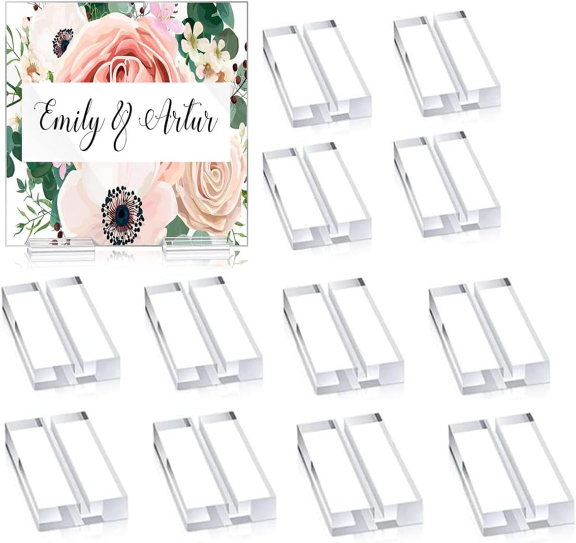 Mtxorvix 12 Pieces Acrylic Stands Clear Place Card Holders,Acrylic Sign Holder, Card Display Stand, Card Slot Stand for Wedding Table Numbers Display Stands Photos Wedding Party Events Office Business