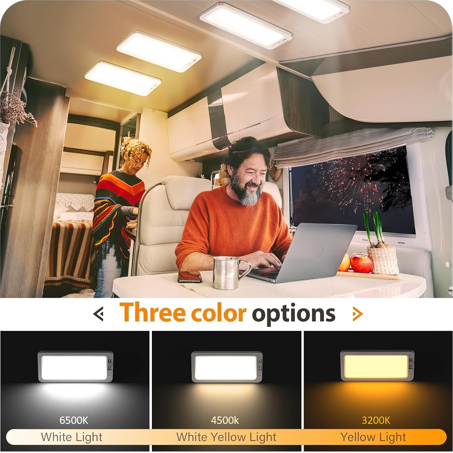 RV Lights Interior 96Leds10W 3 Color Temp with Memory Stepless Dimming Super Bright 12V LED Ceiling Dome Light Panel Light for Caravan Camper Travel Trailer Motorhome Sailboat Yacht (1PACK)