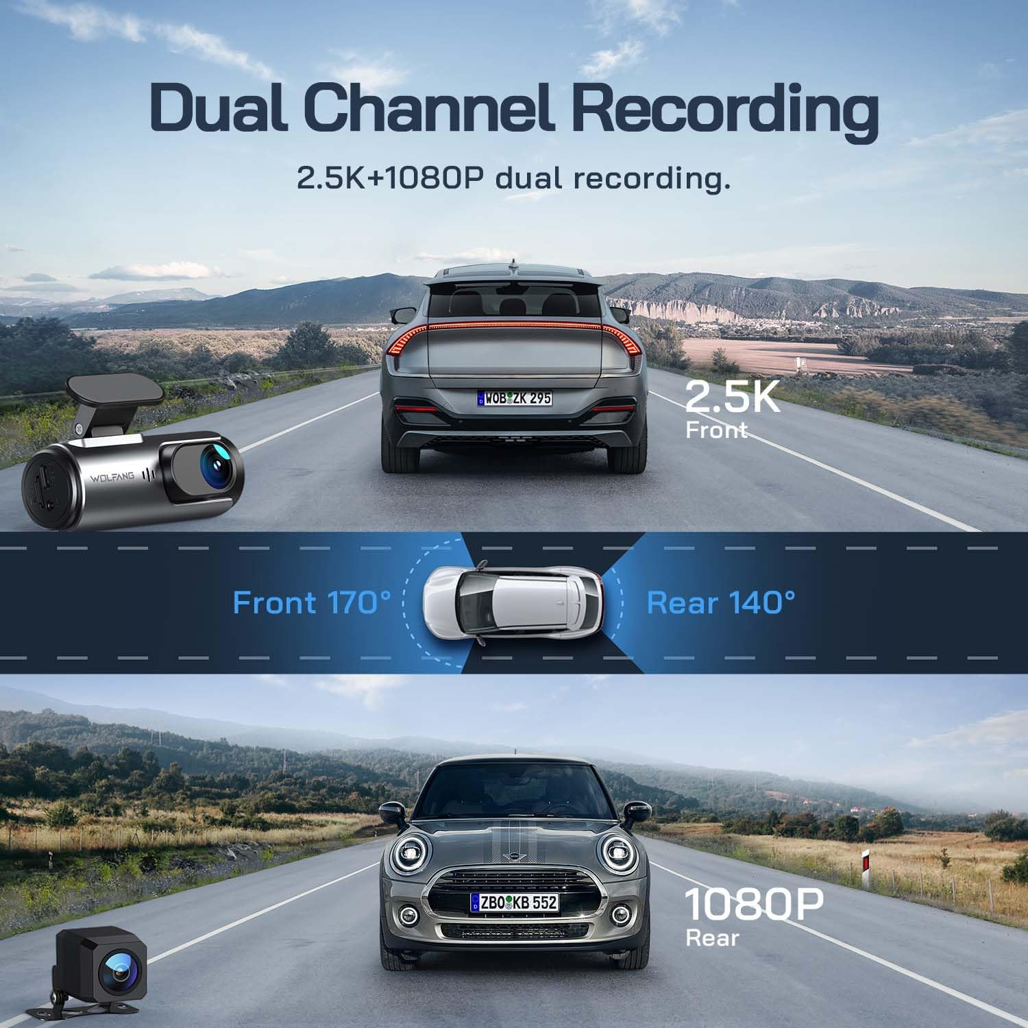 WOLFANG Dash Cam Car Front Rear 4K Wifi Dash Cam with 32GB SD Card, Ultra Night Vision, 170&deg; Wide Angle, WDR, 24 Hours Parking Mode, G-Sensor, Loop Recording image number 3