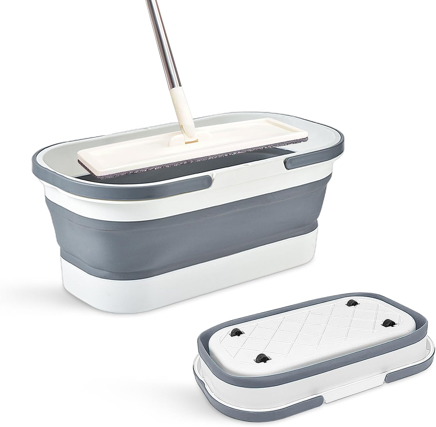 Goderewild Collapsible Plastic Bucket with Wheels 12L (3.17 Gallon) for House Cleaning, Camping, and RV - Multi-Purpose Rectangular Handy Basket for Cleaning Mop - Lightweight and Portable (Blue)