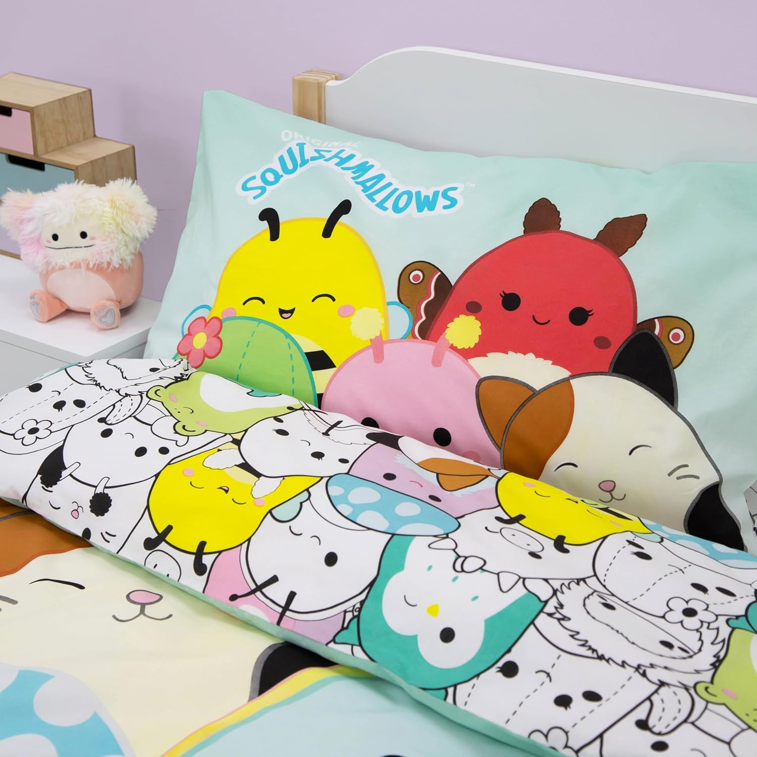 Squishmallows Officially Licensed Flash Design Single Duvet Cover Set | Reversible 2 Sided Characters Bedding Including Matching Pillow Case | Perfect for Kids Bedroom | Polycotton