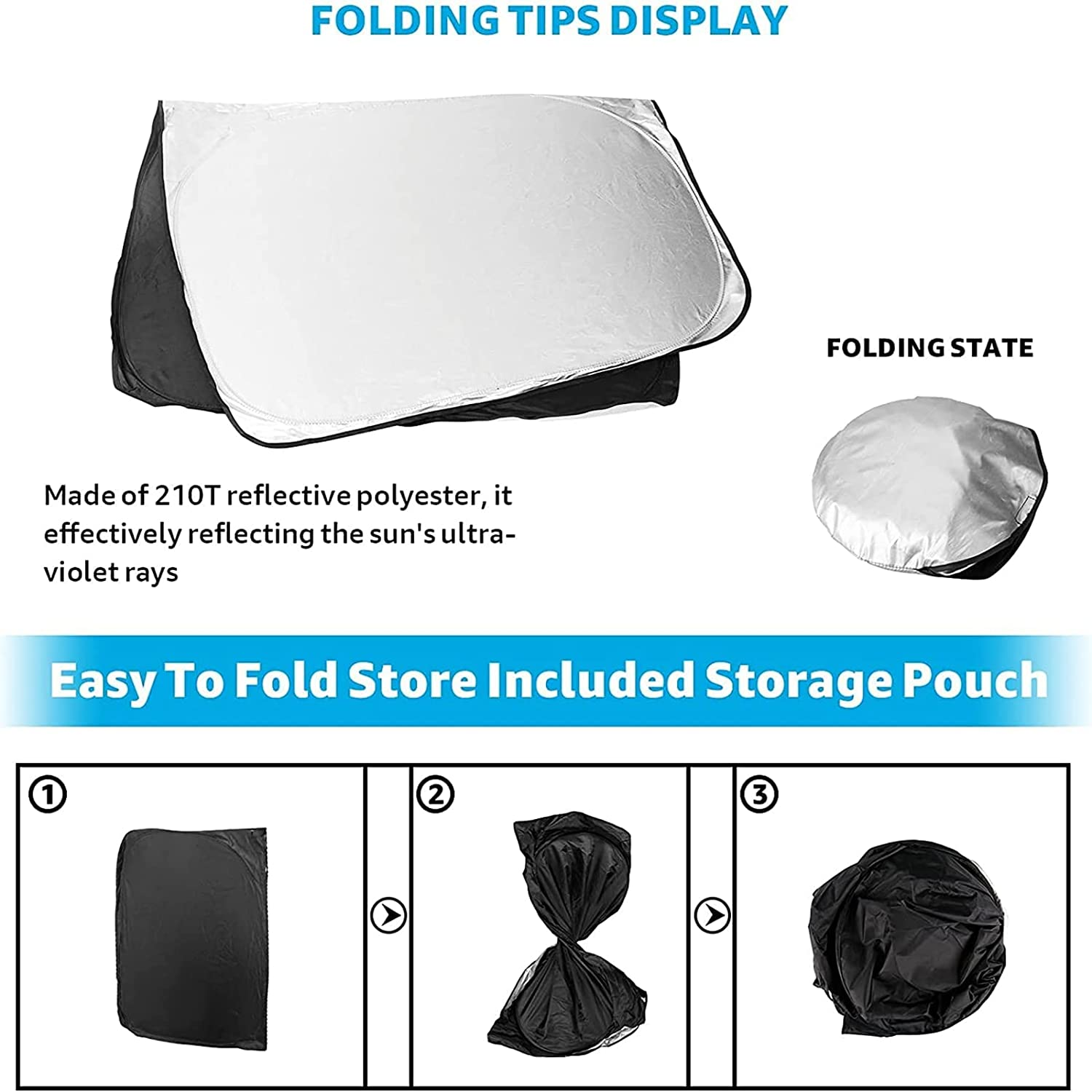 Tesla Model 3 and Y Front Windshield Sunshade, Easy to Use Foldable Lightweight Sun Shield with a Pouch, Blocks UV Rays Suitable for Tesla 3/Y, Keep the Vehicle Cool and Damage-Free image number 5