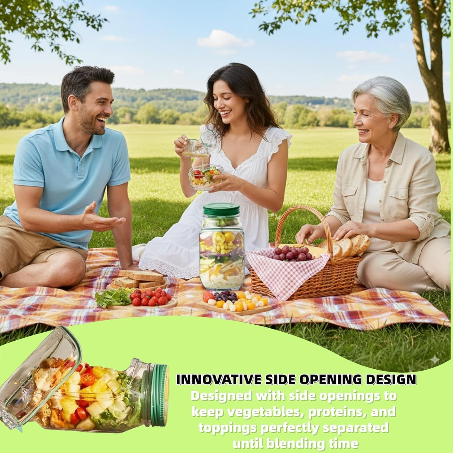 Salad Jar with Side Opening,Igugig Salad Pod Mason Jar Container with Leakproof Dressing Cup Dishwasher Safe Canisters for Meal Prep Home Outdoor Travel image number 5