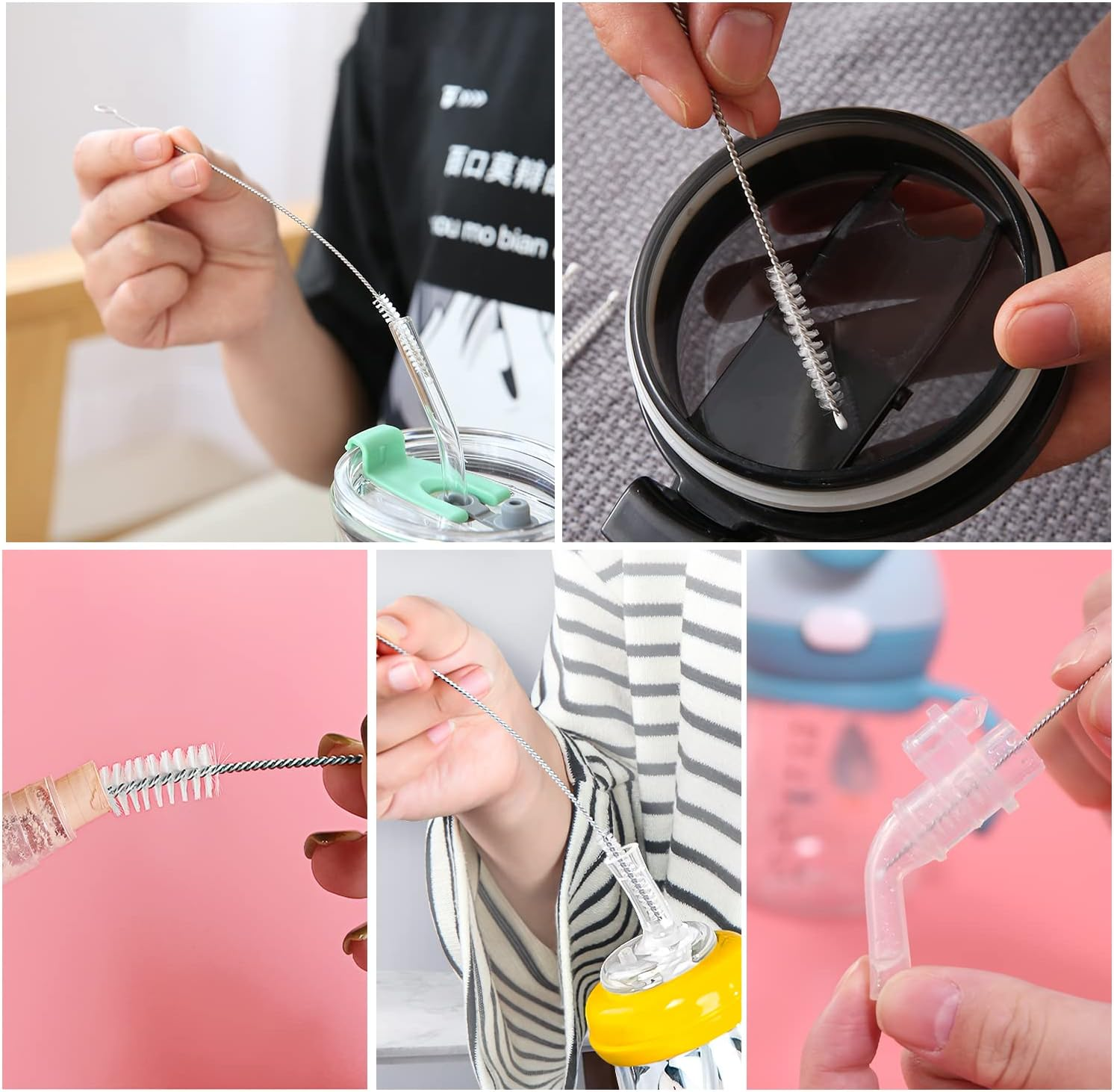 TORMEN 6Pcs Straw Cleaner Brush, Bendable Brush Nylon Bristles Stainless Steel Handle Be Used to Clean Pipe, Narrow Tube, Coffee Pot, and Other Hard to Access Corners(Length: 240" 200" 175" image number 6