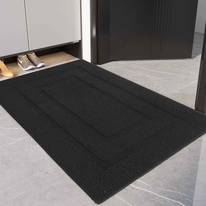Front Door Mat 50Cm X 80Cm, Non-Slip Entryway Rug, Low Profile Washable Doormat Indoor Entrance, Super Absorbent Welcome Mat for Porch, Patio, Garage, Black image number 1