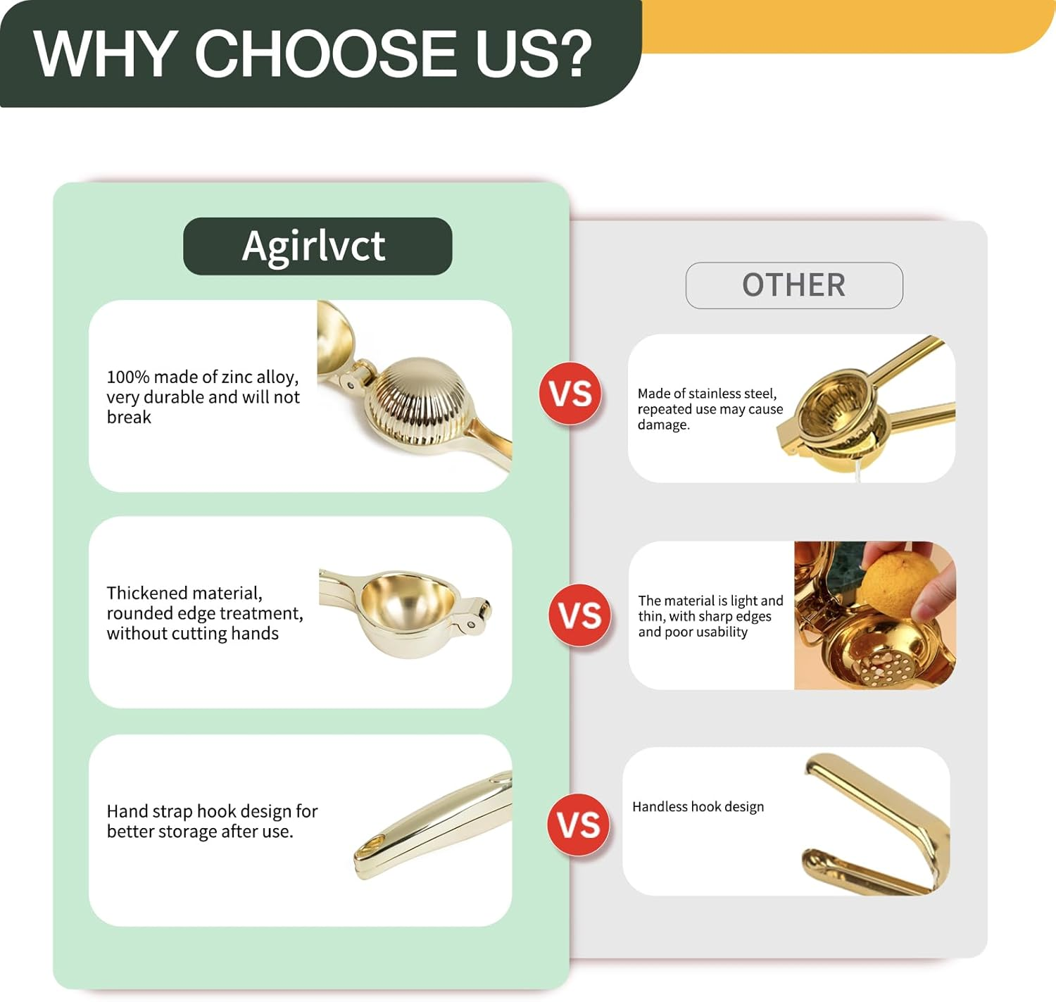 Lemon Squeezer, Heavy Duty Zinc Manual Lemon Juicer, High Yield Threaded Groove Small Oranges Limes Citrus Juicer Hand Press, Juice Maker for Cocktails Home Restaurant Kitchen Utensils(Gold) image number 6