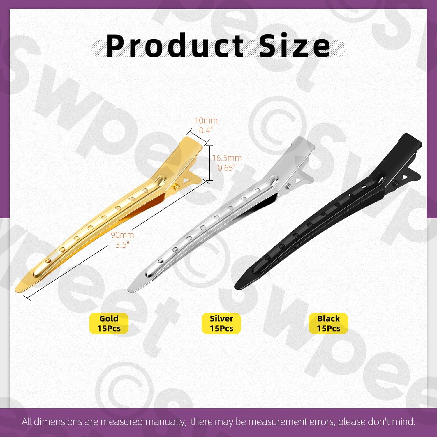 Swpeet 45Pcs Gold Silver Black 3.5 Inch Duck Billed Clips Kit, Metal Alligator Curl Hair Clips, Duckbill Long Hair Clips Ideal for Women Styling Sectioning, Hair Coloring and Salon image number 3