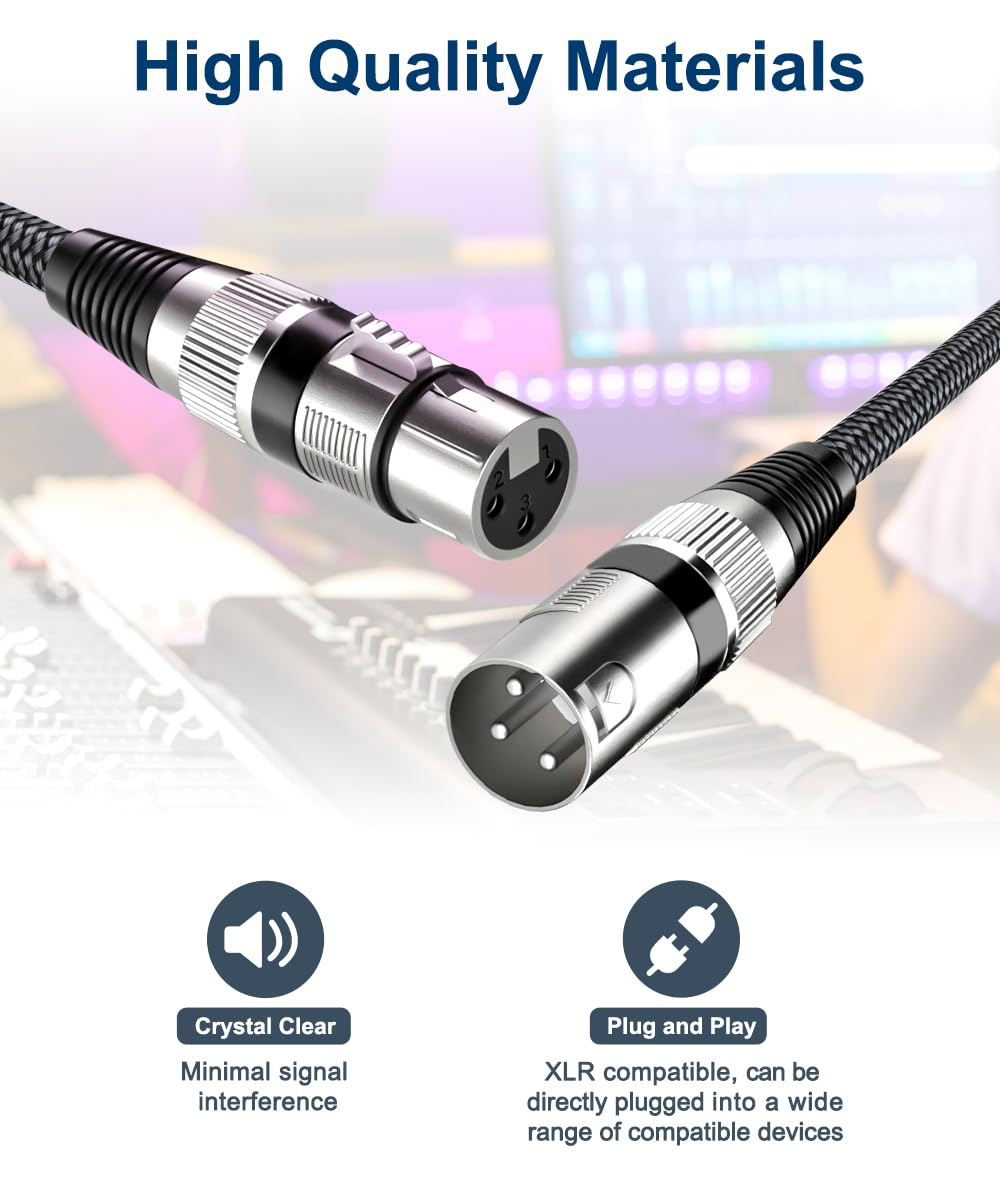 Elebase XLR Microphone Cable 6M 2Pack,Xlr Male to XLR Female Mic Cord,3-Pin Balanced Shielded Cables Wire,For Amplifier Mixer,Recording Studio,Speaker Systems,Foot,Ft image number 6