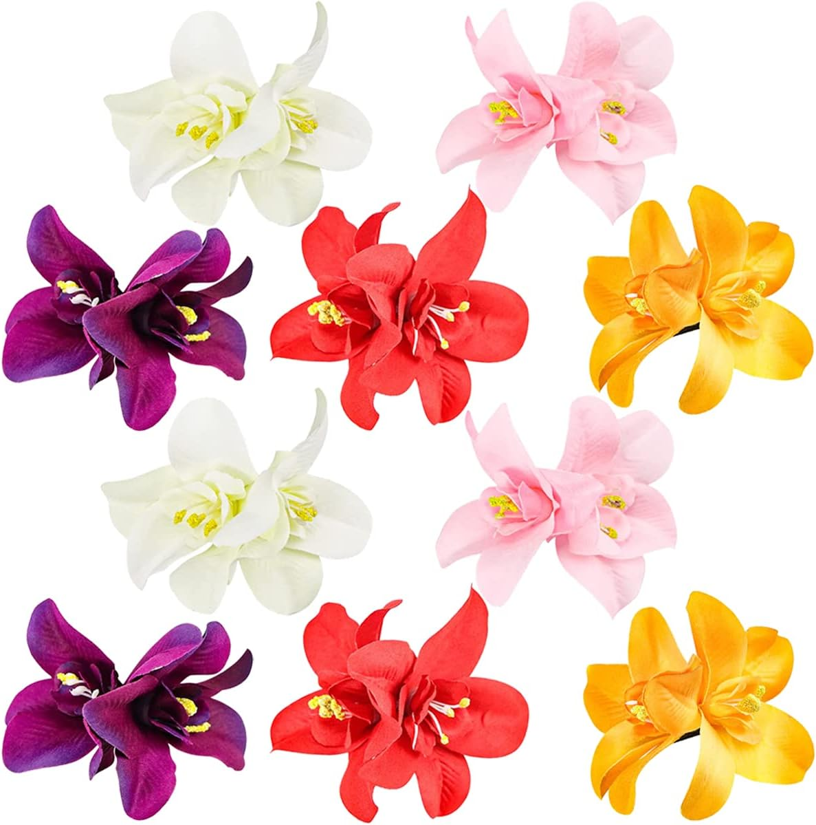 FERCAISH 6Pcs Flower Hairpin, Artificial Tropical Hair Clip for Seaside Holiday, Bridal Accessories, 3 Colors Hawaiian Orchid Hairpin for Women and Girls