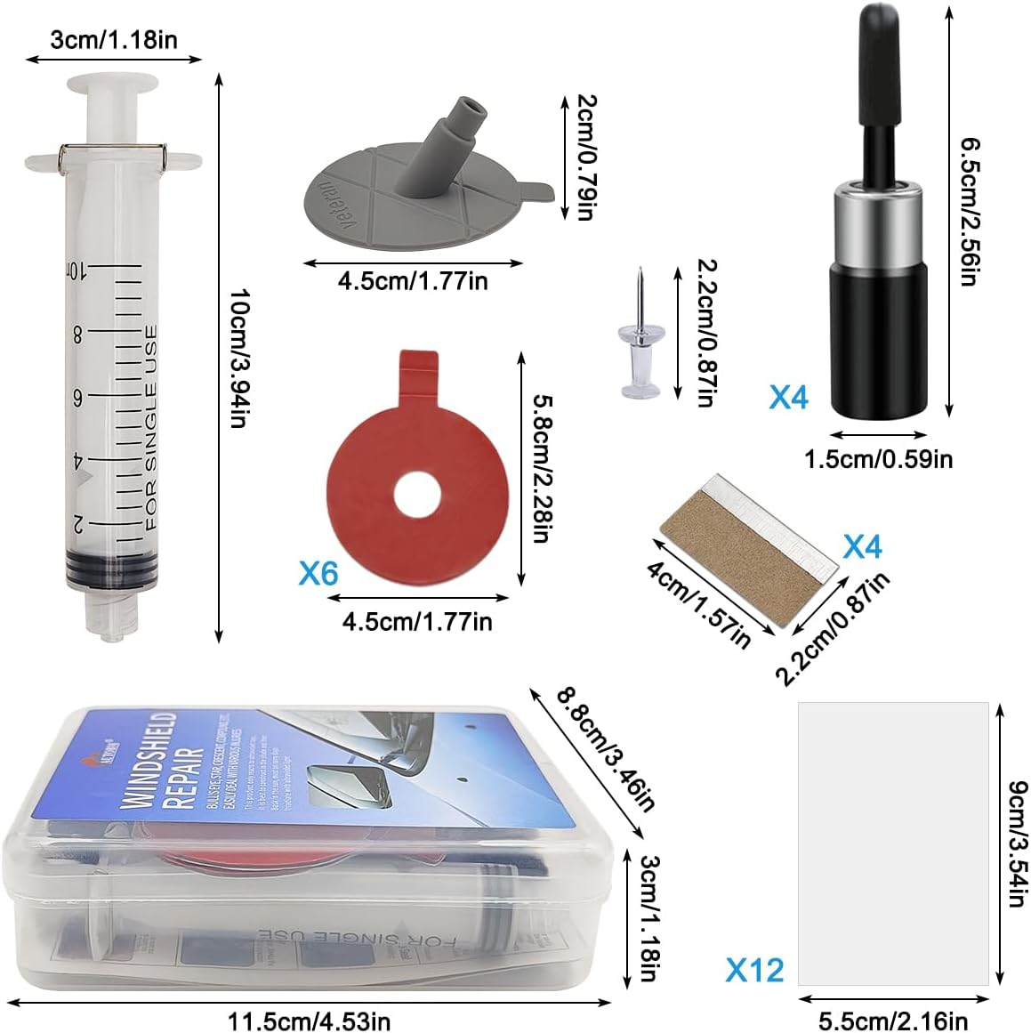 Yucool Car Windshield Repair Kit 4 Pack,Glass Chip Repair Kit,Fix Chips, Cracks & Star-Shaped Damage Fast with Enhanced Injection Head