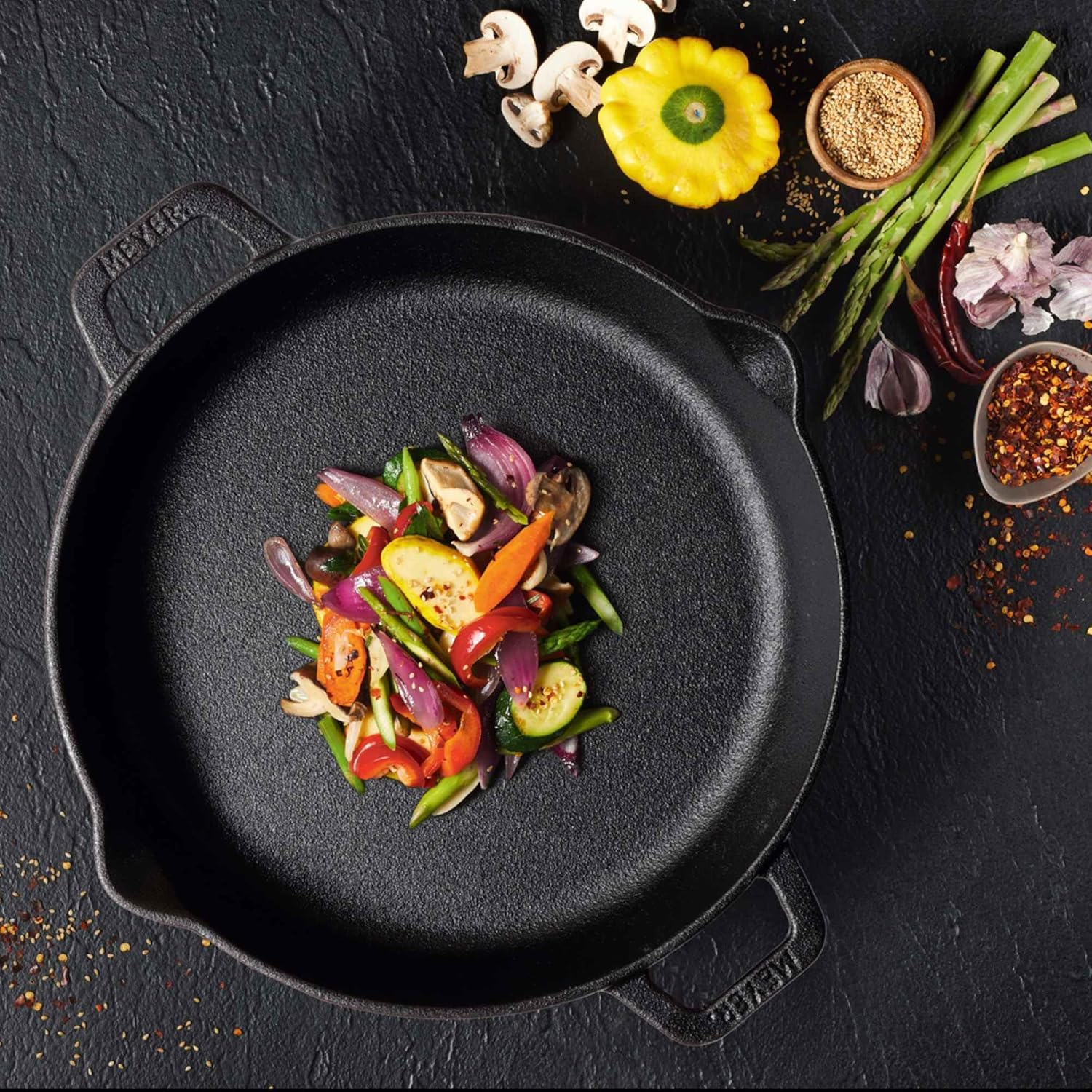 Meyer Pre-Seasoned Cast Iron Induction Double Handle Skillet 26Cm