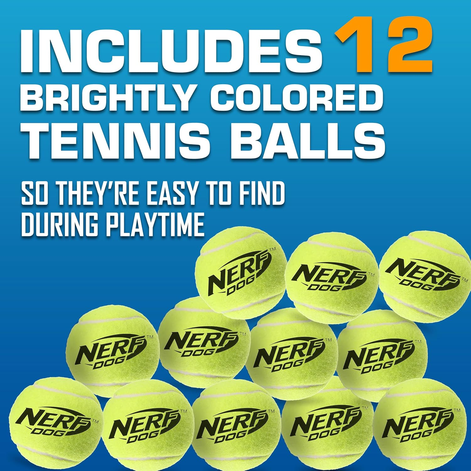 Nerf Dog Fetch Game Mega Set Dog Toy, Includes 20 Inch Tennis Ball Blaster and 12 Squeak Tennis Balls image number 6