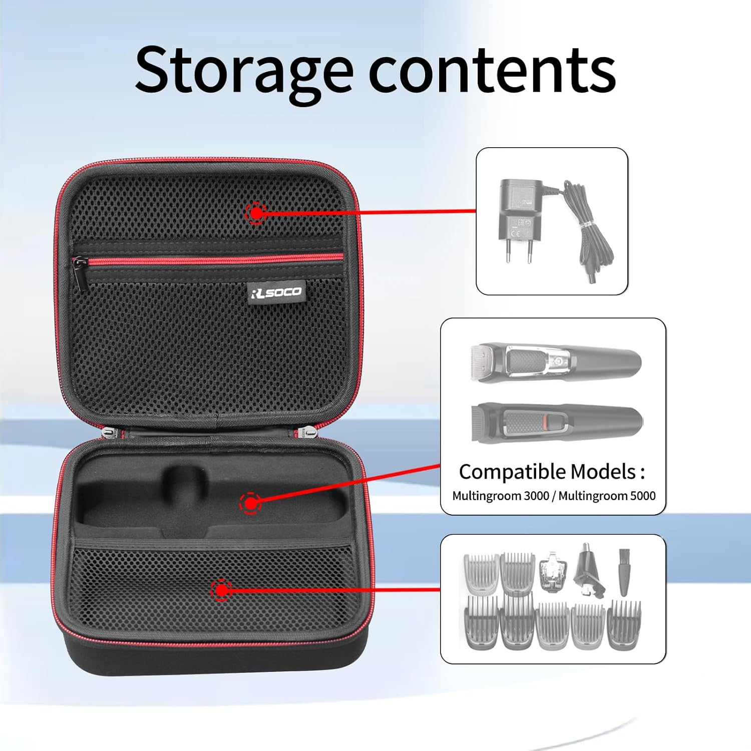 RLSOCO Travel Case for Philips Norelco Multigroom 3000/5000/9000/7000 Trimmer, Fits Philips MG3730/MG3770/MG5910/MG5750/MG9520/MG9510/MG7910/MG7970 - Black (Case Only) image number 5