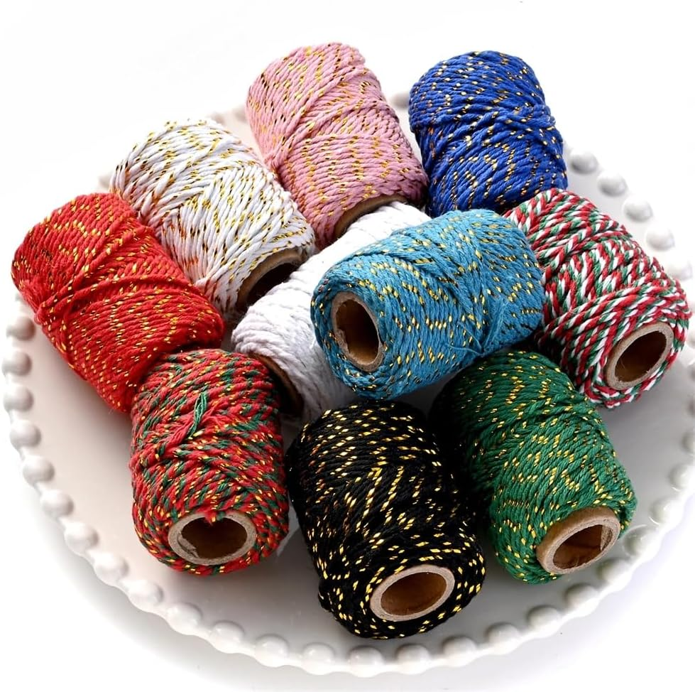 Christmas Cotton String Twine Rope for Gift Wrapping, 4 Rolls Baker Twine Packing Cord, Candy Ribbon image number 3