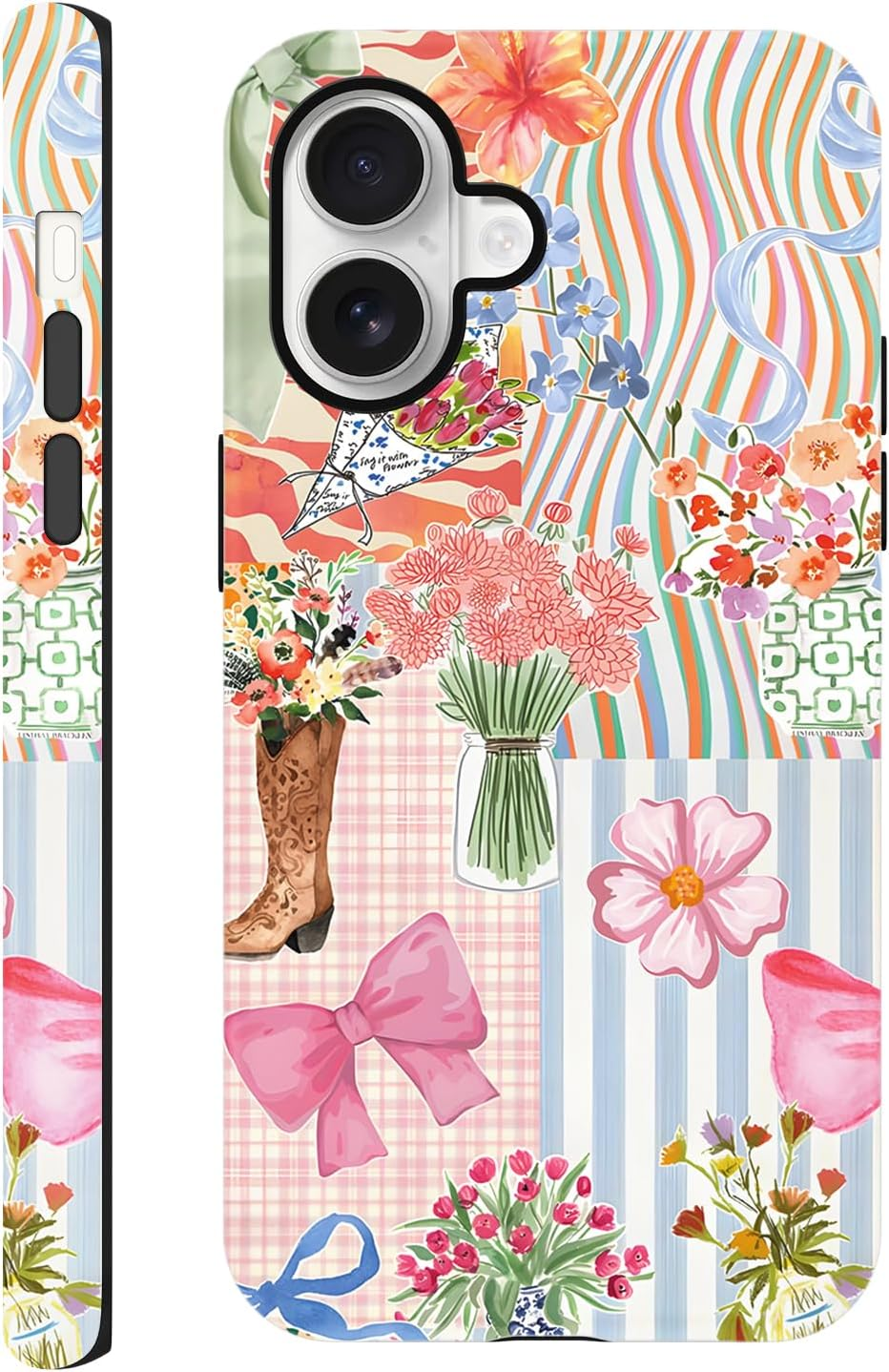 Yirlbey Mobile Phone Case for Iphone 16E Case 6.1 Inches, Aesthetic Summer Collage Fruit Pattern Design for Girls Protective Case Dual Layer Shockproof Soft Colourful Silicone TPU Bumper Case, Retro