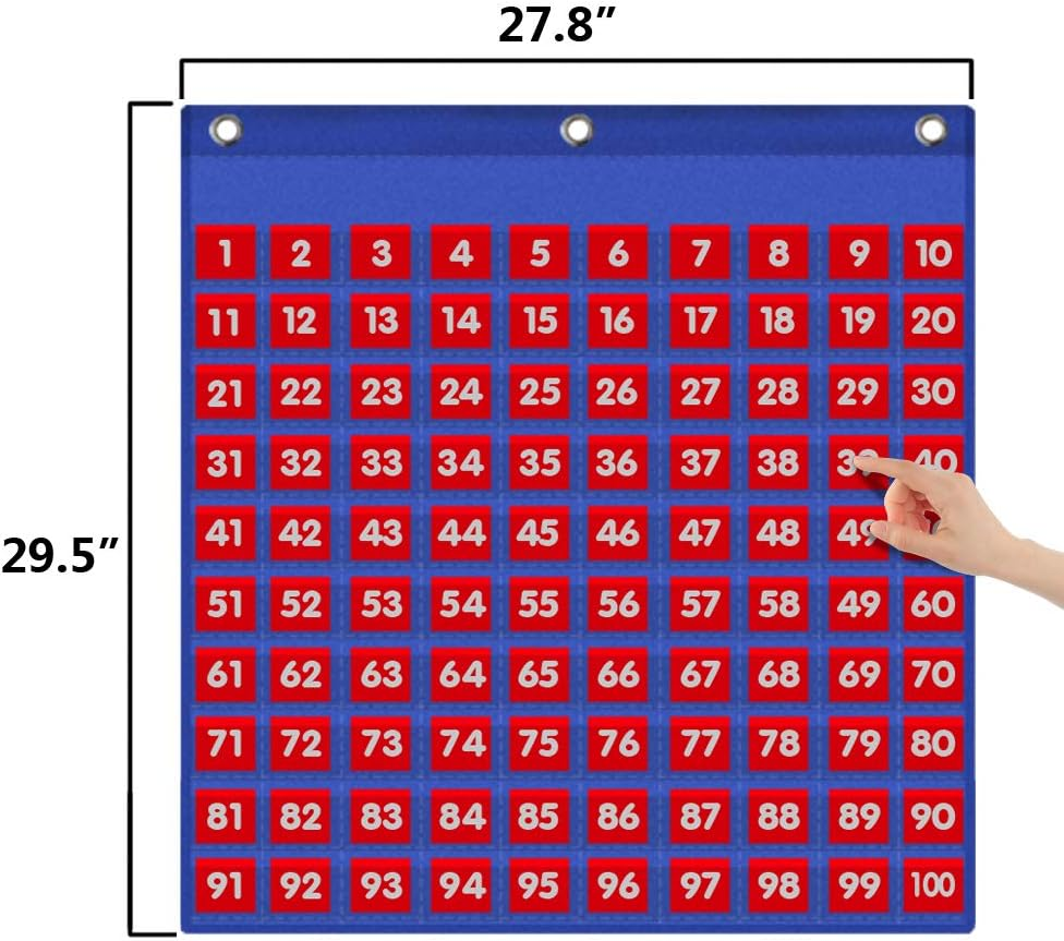 Eamay Hundreds Pocket Chart,With 130 Number Cards, for Teacher Lessons in a Classroom or for Use at Home(100 Pockets) image number 3
