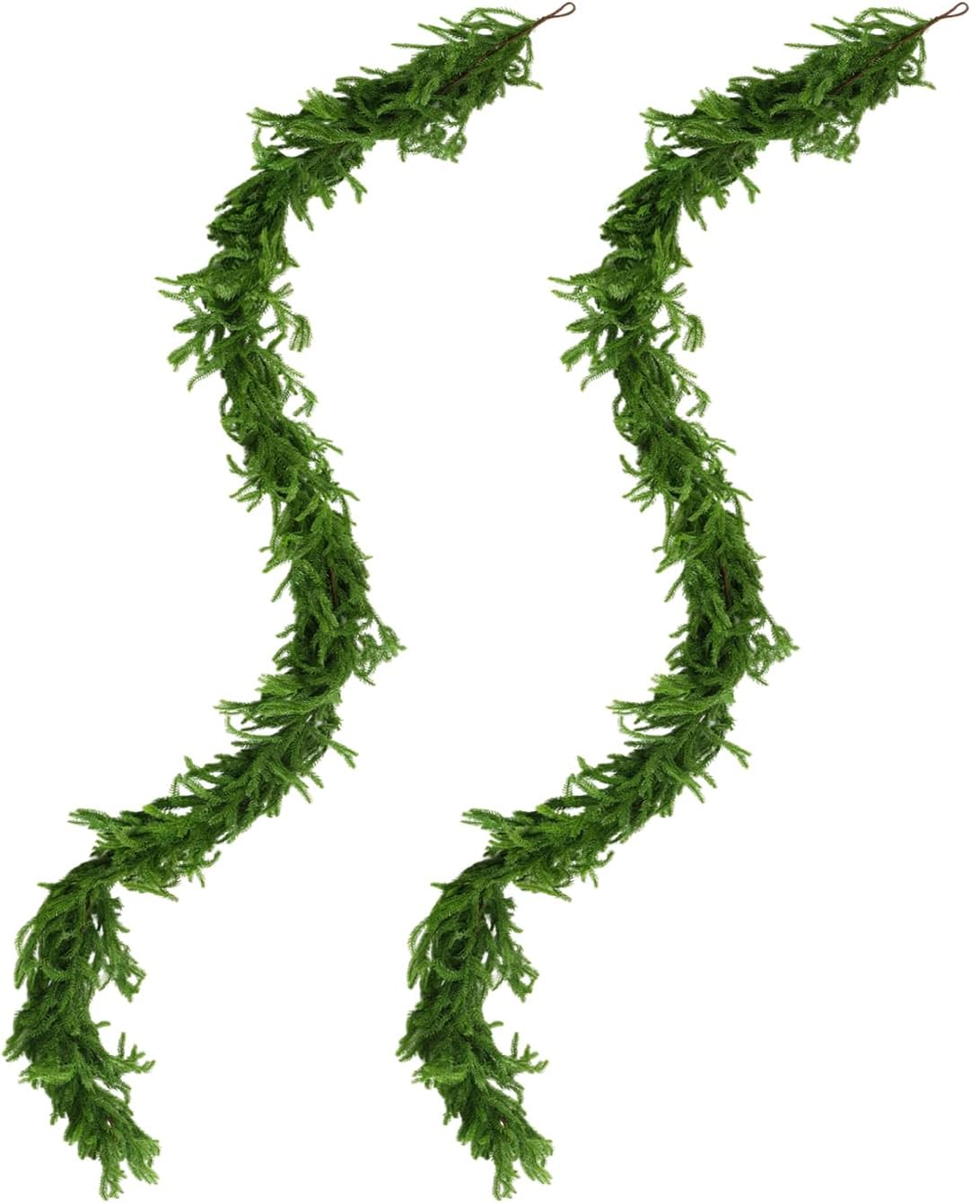 9Ft 2PCS Artificial Norfolk Pine Garlands, Real Touch Winter Pine Garland, Green Artificial Greenery Garland for Table, Mantle, Wall, Indoor, Outdoor Christmas Decorations - 9Ft 2PCS image number 1