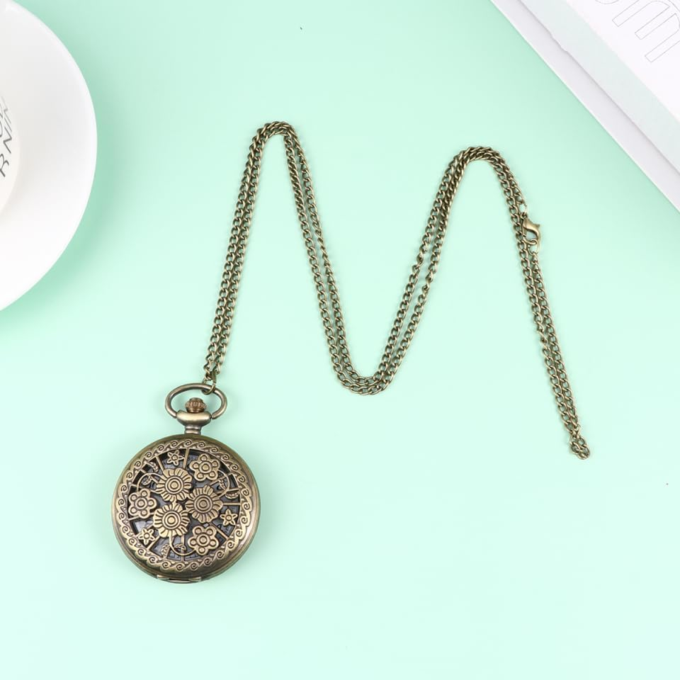 Gatuida 1Pc Retro Pocket Watch Zinc Alloy Hollowed-Out Quartz Watch Chain for Fashion Statement image number 6