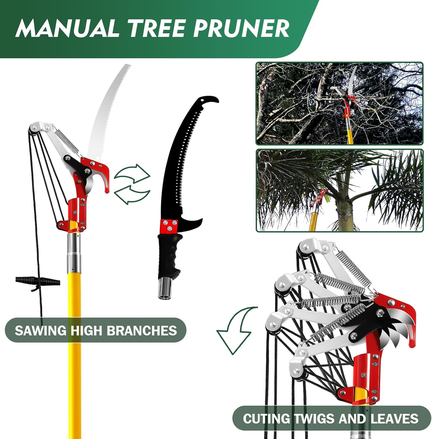 Soiiw Pole Saws for Tree Trimming 7.3-27 Ft, Extendable Tree Trimmers High Branches Trimming, Extension Tree Saw Pole Pruner Garden Tool (With Scissor Head) image number 6