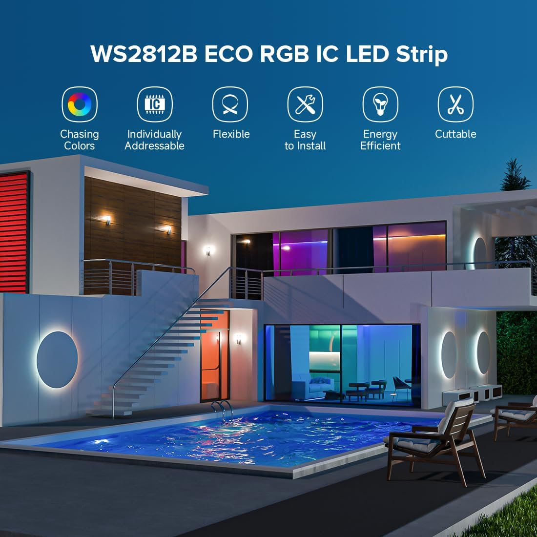 Btf-Lighting WS2812B RGB ECO LED Strip, Chasing Effects 5050SMD Individually Addressable 16.4FT 60Pixels/M 300Pixels Flexible Dream Color IP65 for Bedroom DIY Projects Dc5V(No Adapter or Controller) image number 4