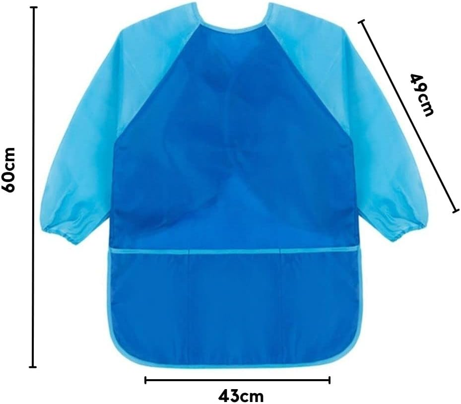 Waterproof Art Smock, Children Painting Smock, Kids Art Apron Long Sleeve for Toddler with 3 Roomy Pockets for Cooking, Baking, Pink - Blue image number 5