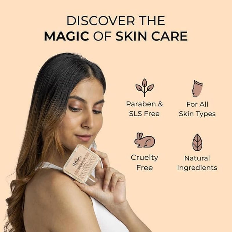 Ghar Soaps Sandalwood & Saffron Magic Soaps for Bath (100 Gms Pack of 2) | Paraben Free | Chandan & Kesar Bath Soap | Handmade Soaps for Glowing | Skin Brightening Soap for Men & Women