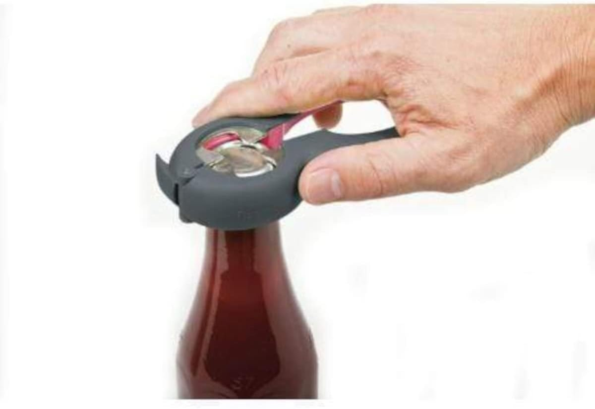 Progressive Prepworks 6-In-1 Multi Opener - Ultimate Kitchen Essential with Soft Grip Coating, Versatile Opening of Jars, Bottles, Soda Caps, Safety Seals, and Pull Tabs, Ergonomic Handle - Black/Red image number 5