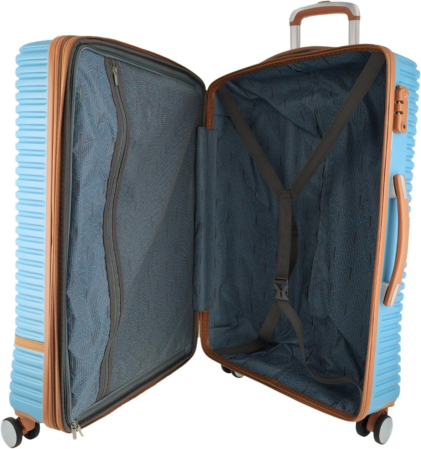 Pierre Cardin Large Blue Hard Shell with Mini Beauty Case Set + Assorted Leather Tag image number 4