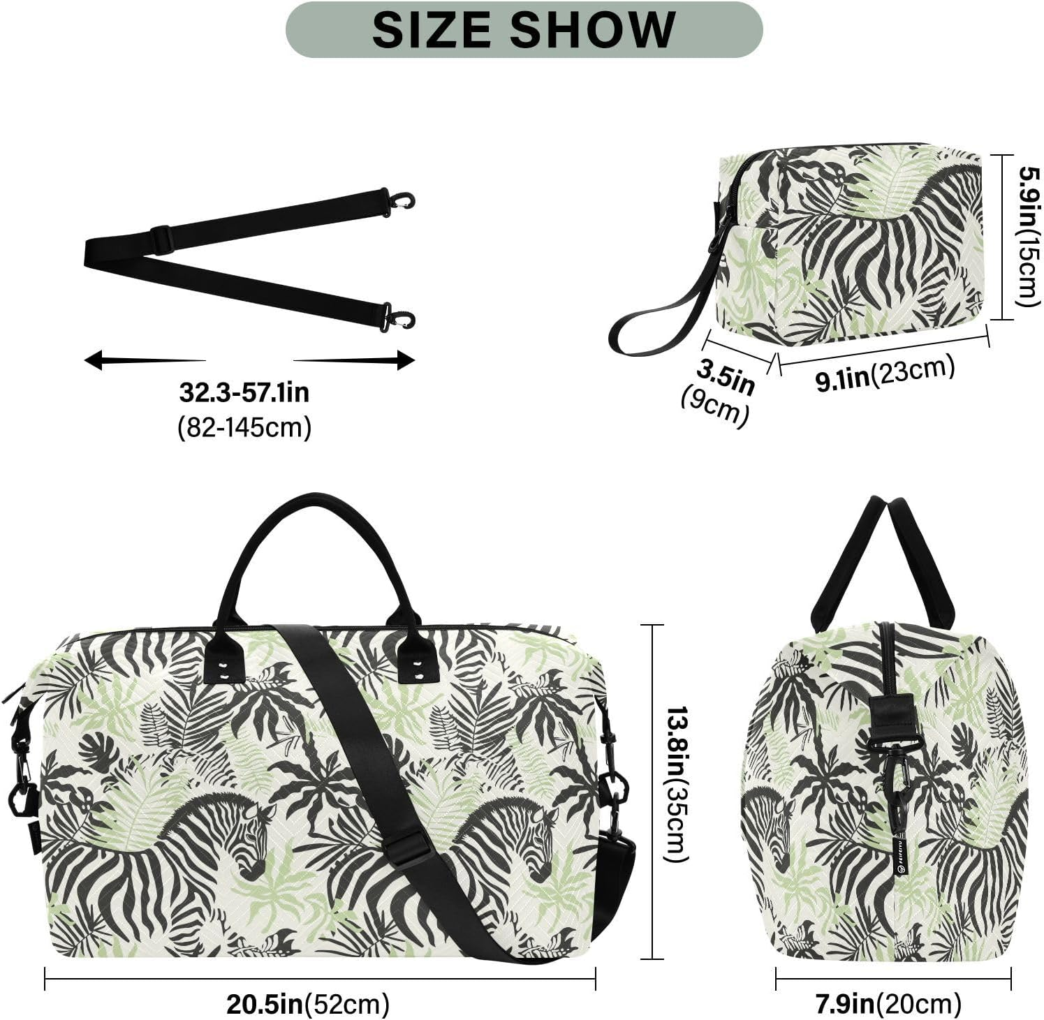 Duffel Bags Travel Weekender Gear Bag Workout Bag with Adjustable Strap for Travel Waterproof, Silhouette Tropical Plants Green image number 2