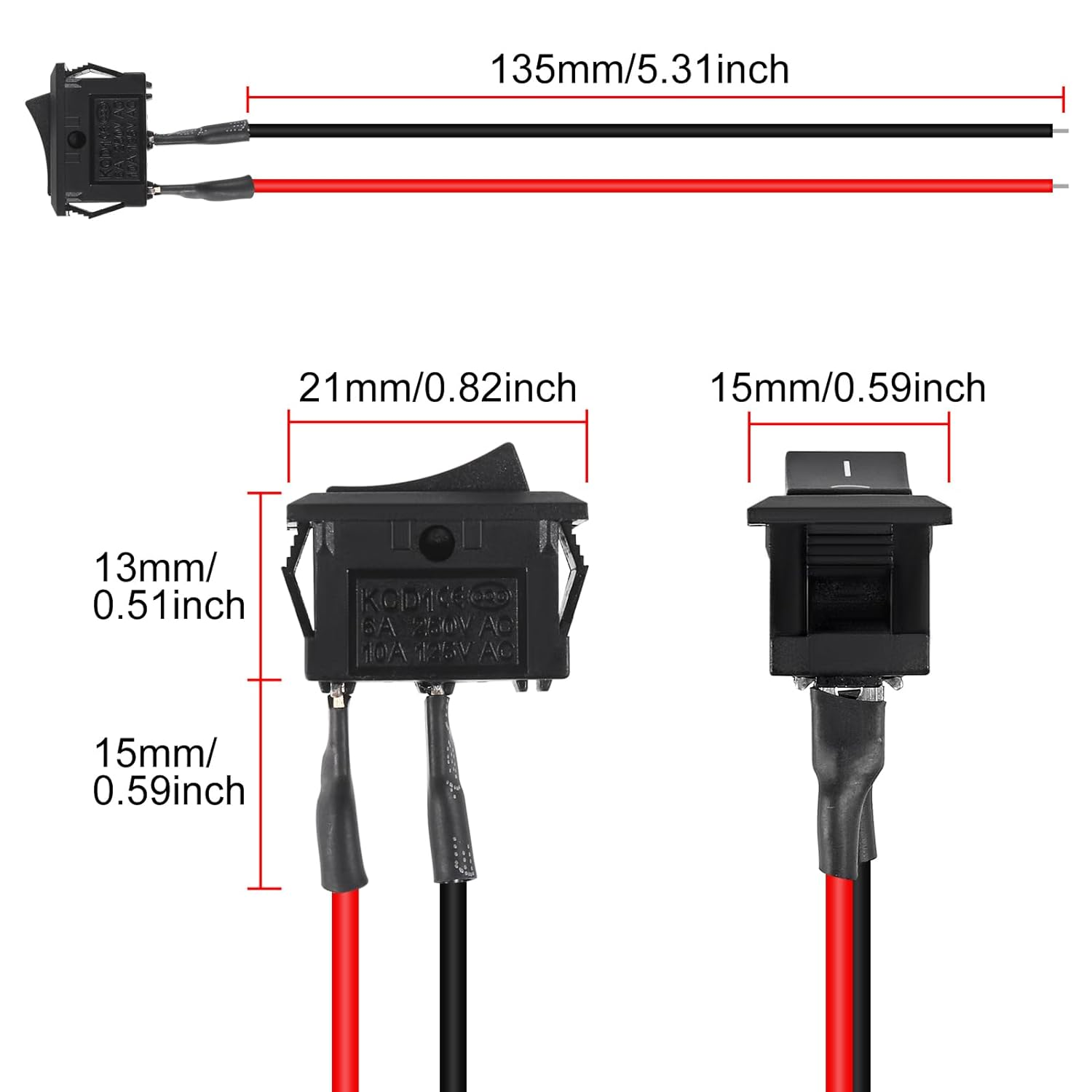 10Pcs KCD1-01 On/Off Pre-Wired 2-Pin Snap 10A/125V, 6A/250V Boat Rocker Switch image number 5