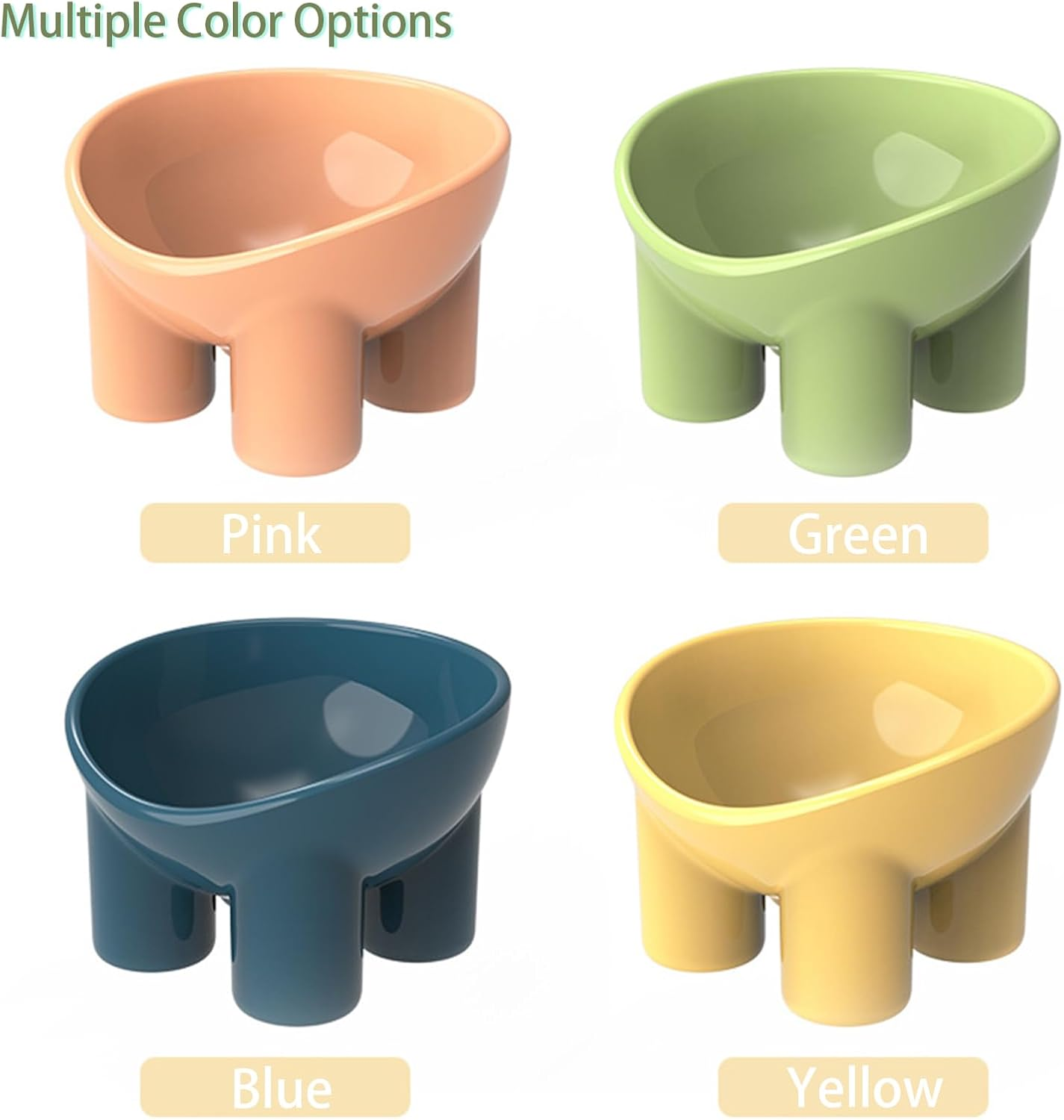 GDGZJJD Cat Bowl with Elephant Foot Base - Non-Slip Raised Plastic Pet Bowl Protects Your Pet'S Spine, Ideal for Cats, Puppies and Small Pets (Green) image number 1
