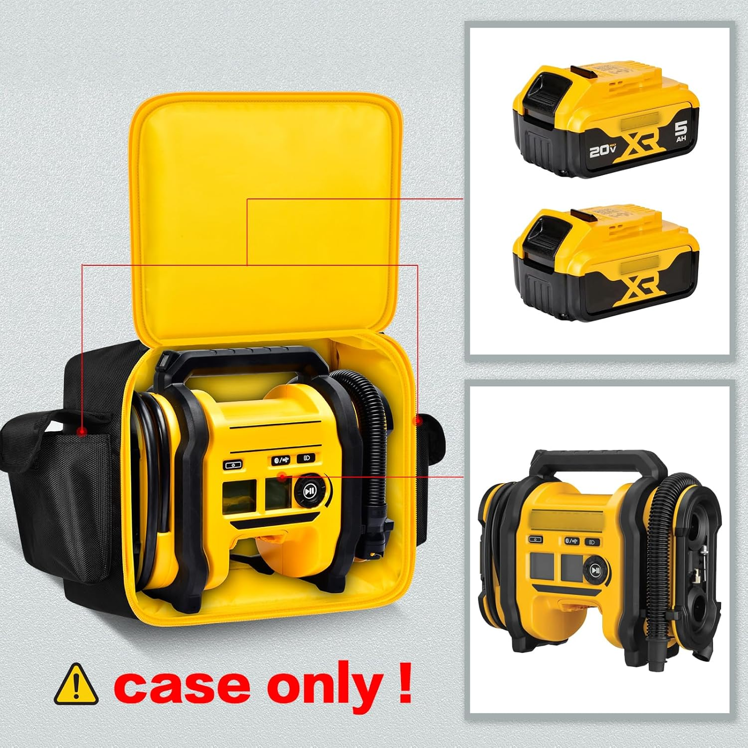 Air Compressor Bag Case Compatible with DEWALT 20V MAX Tire Inflator DCC020IB, Cordless Tools Storage Holder Organizer with Pocket for Battery Pack and Charging Kit -Inner Yellow (Box Only) image number 5