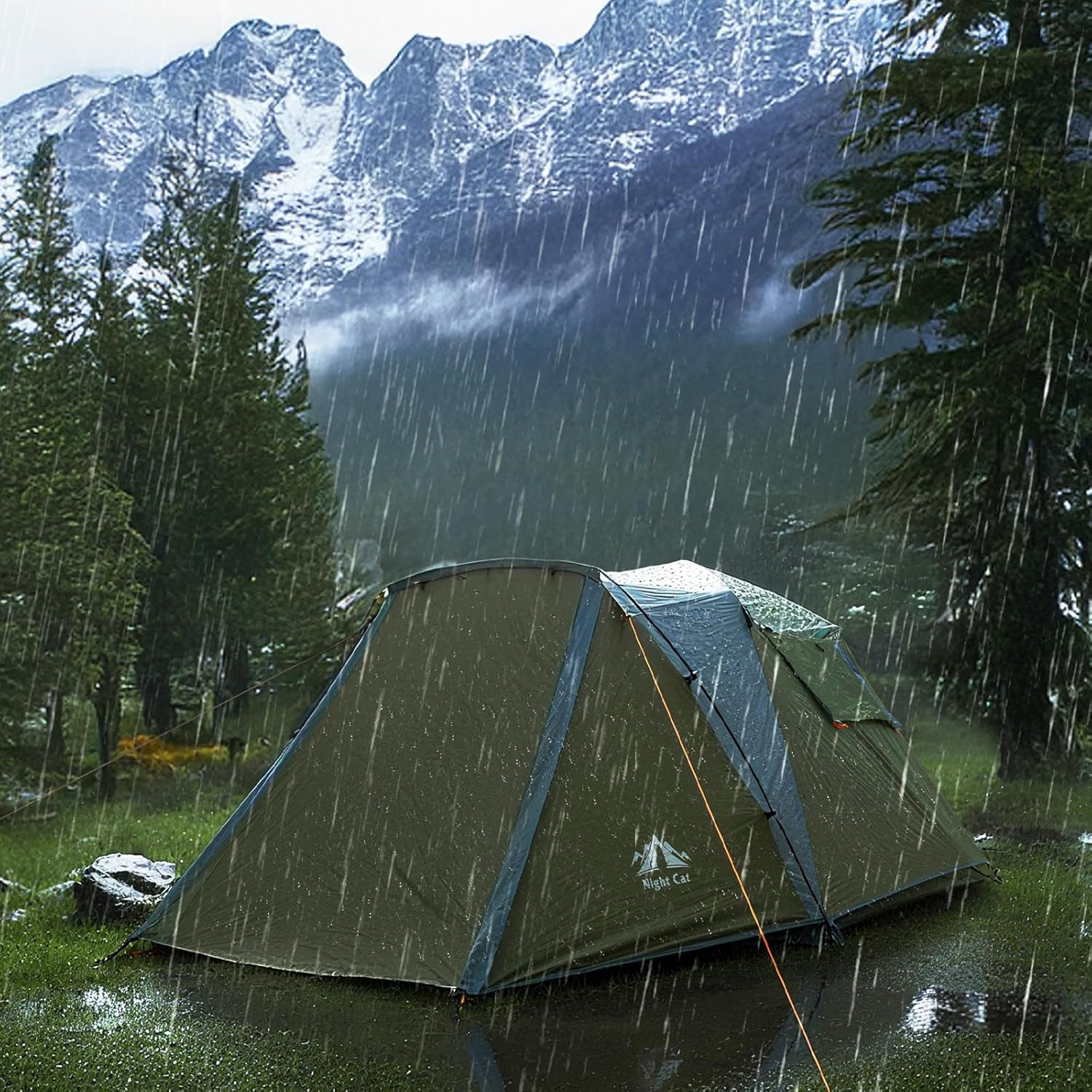 Night Cat Cabin Tent with Vestibule: 3 Persons Pop up Camping Tent Double Layers Easy Quick Setup Waterproof image number 6