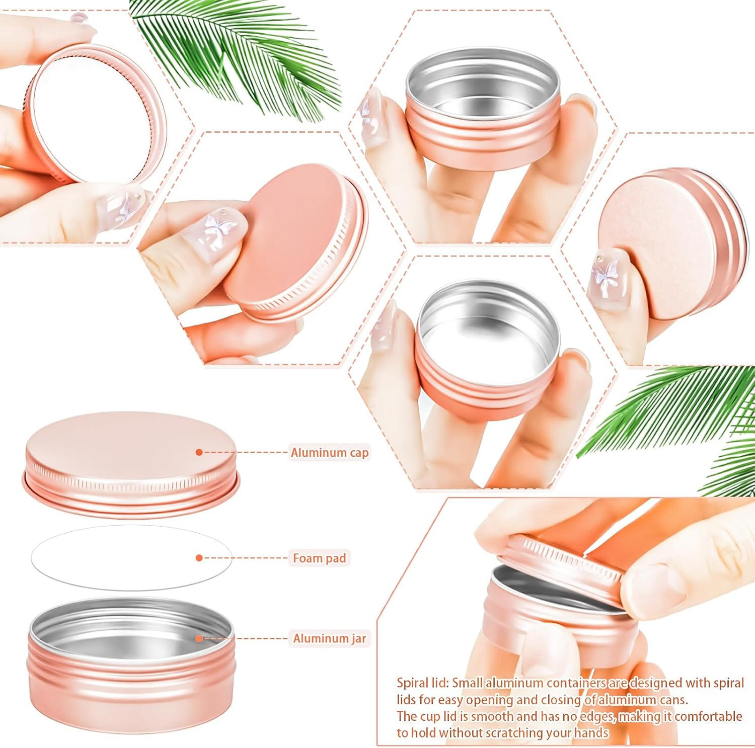 Motbach 12 Pack 0.5Oz Tin Jars, 15Ml Rose Gold Metal Tin Cans, 1/2Ounce Aluminum Tin Can Jar Containers with Lid for Lotion Bars, Balms, Spices, Salve, Beard Balm, Toiletries, Creams, Makeup Cosmetic - Rose Gold 12Pcs image number 1