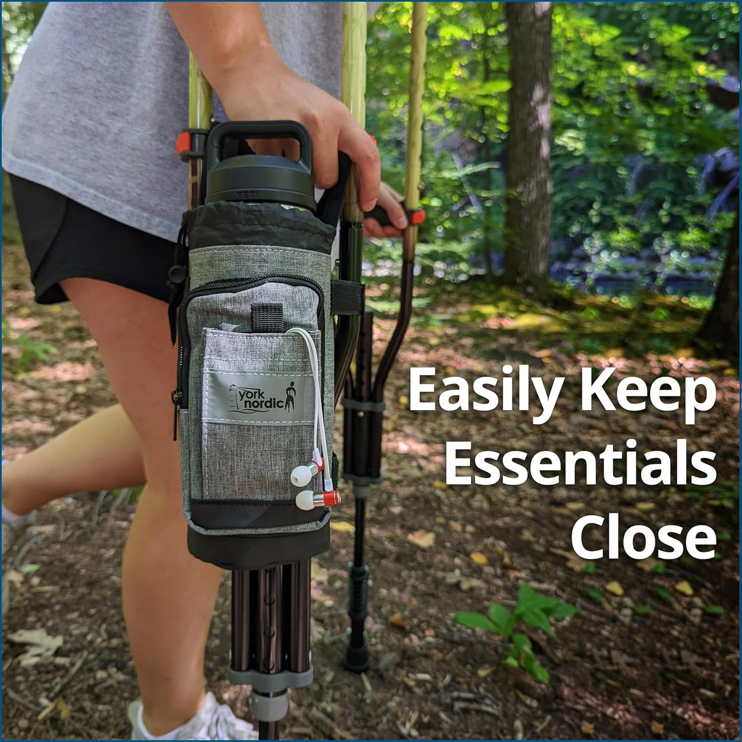 York Nordic Underarm Crutch Bag - Attaches to Your Crutches for an Easy Travel Accessory Featuring Dual Pockets and Large Compartment image number 6