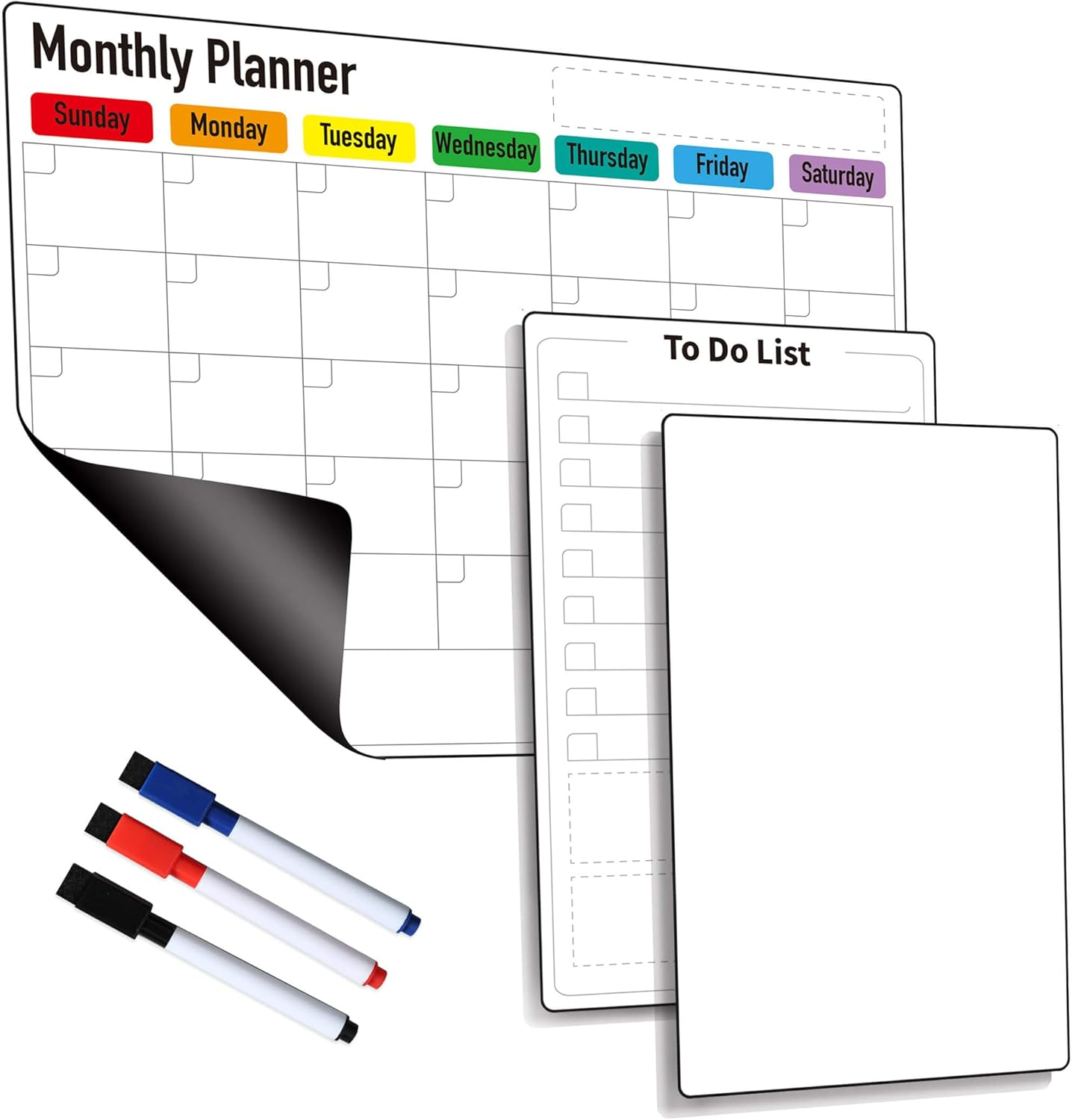 Zazzykid Magnetic Dry Erase Planner for Fridge: Pack of 3-14.6&rdquo; X 11.6&rdquo; Magnetic Monthly Calendar with Markers+ 7.3&rdquo; X 11.6&rdquo; to Do List Pad & Fridge Whiteboard